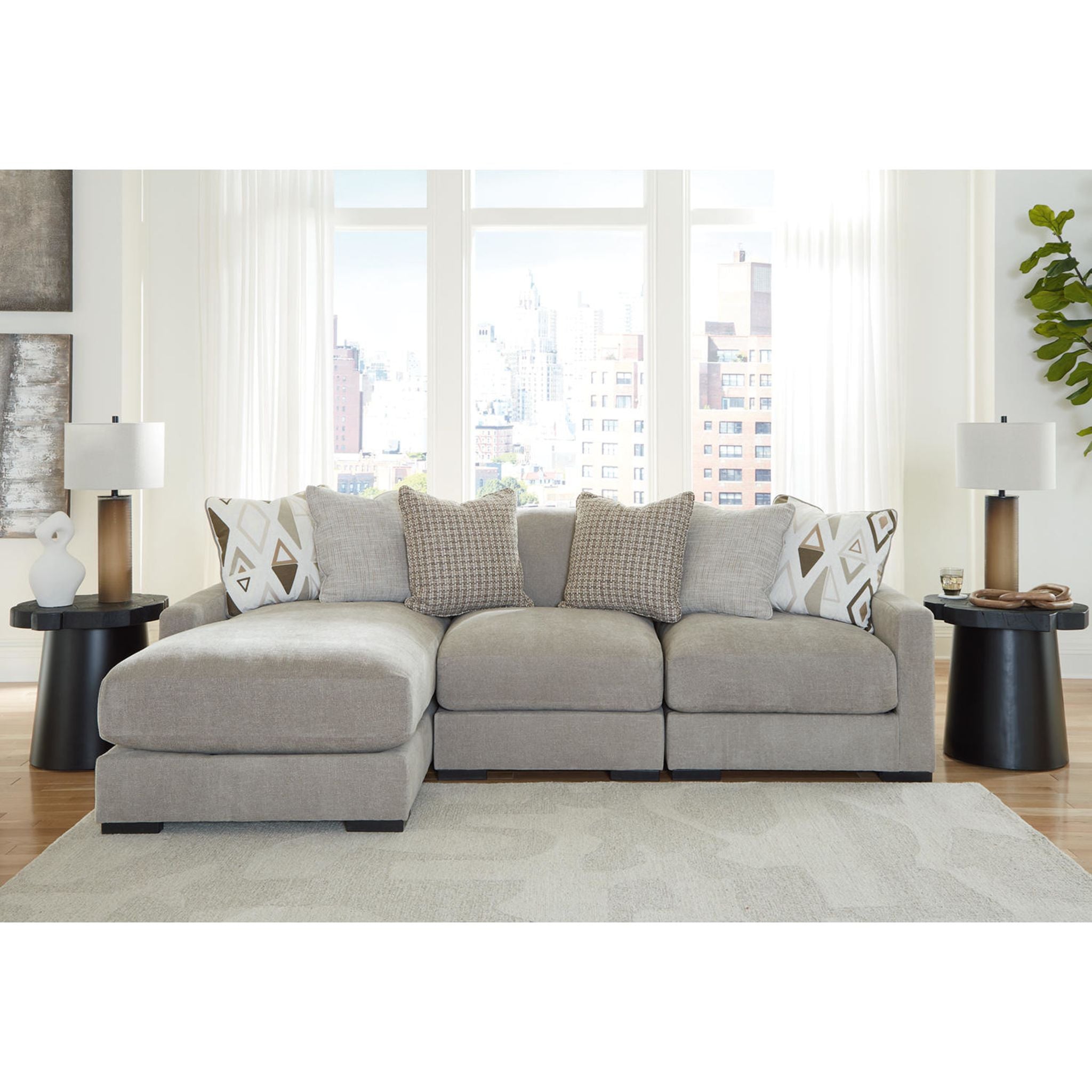 Aslan Court 3-Piece Sectional Sofa with Chaise Lounge - Modern L-Shaped Couch for Living Room, Family Room & Apartment - Comfortable Fabric Sectional with Reversible Chaise