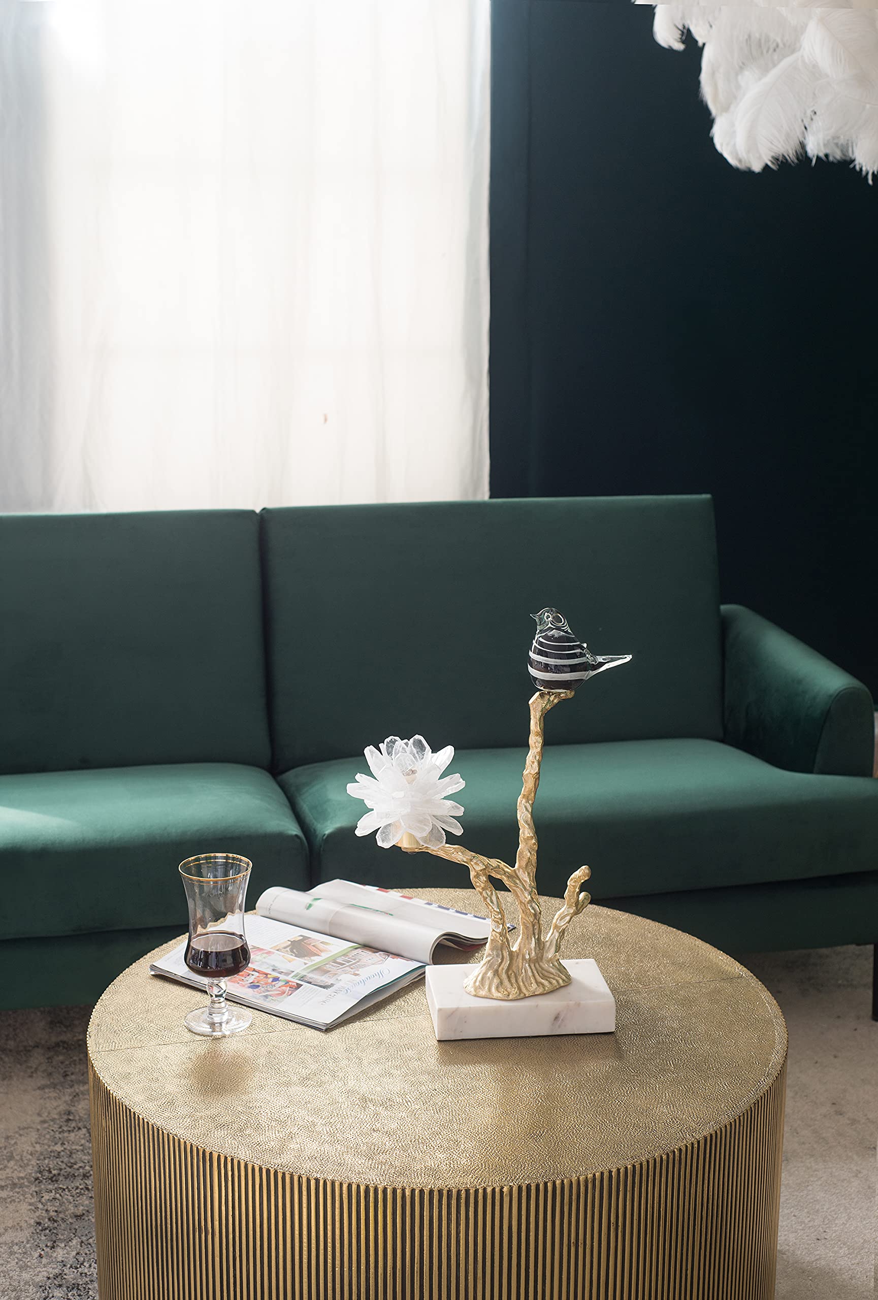 A&B Home Aluminum Candle Holder with Marble Base - Glass Bird & Selenite Flower Tree of Life Design - Modern Tabletop Centerpiece for Living Room, Console Table, Entryway - 8x5x15 Inches - Perfect for Home Decor, Wedding Centerpieces & Holiday Decorations