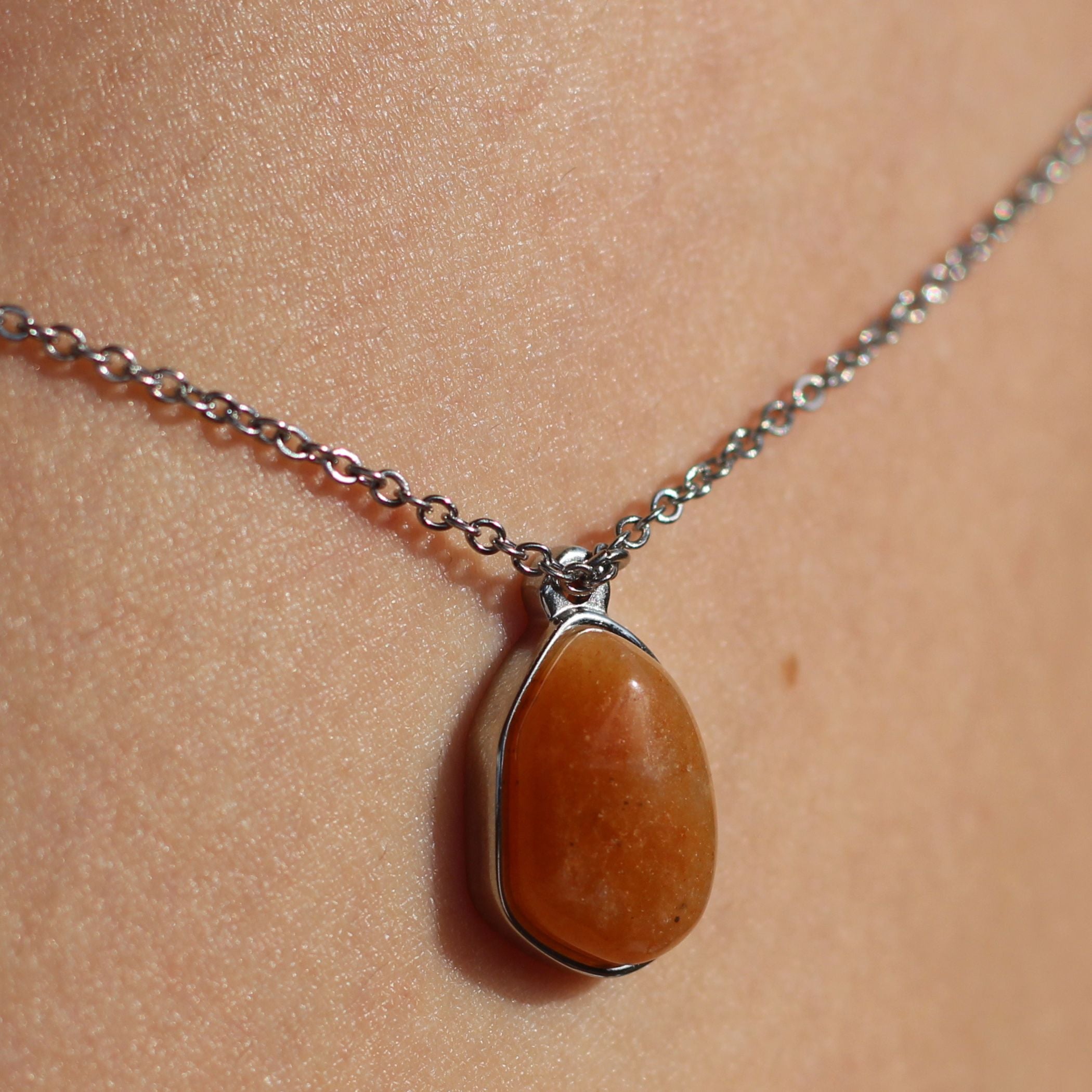 Orange Aventurine Drop Necklace - Natural Gemstone Jewelry for Women, Elegant Pendant Necklace for Healing & Positive Energy | Perfect for Meditation, Yoga & Spiritual Gifts