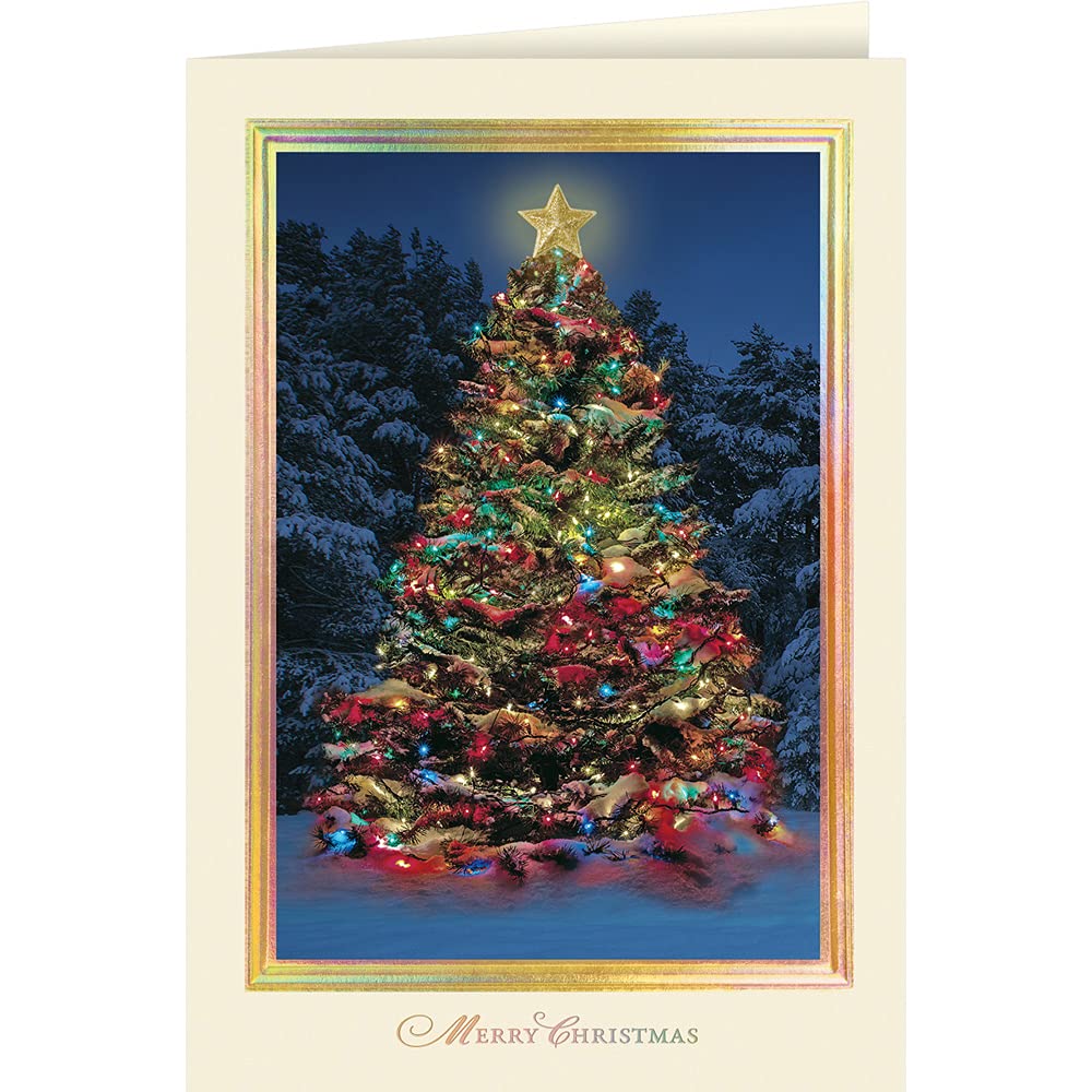 25 Personalized Christmas Cards with Foil-Lined Envelopes (Star Light Tree Design) - Elegant Holiday Greeting Cards for Business, Family & Friends - Perfect for Corporate Gifts, Holiday Parties & Festive Mailings