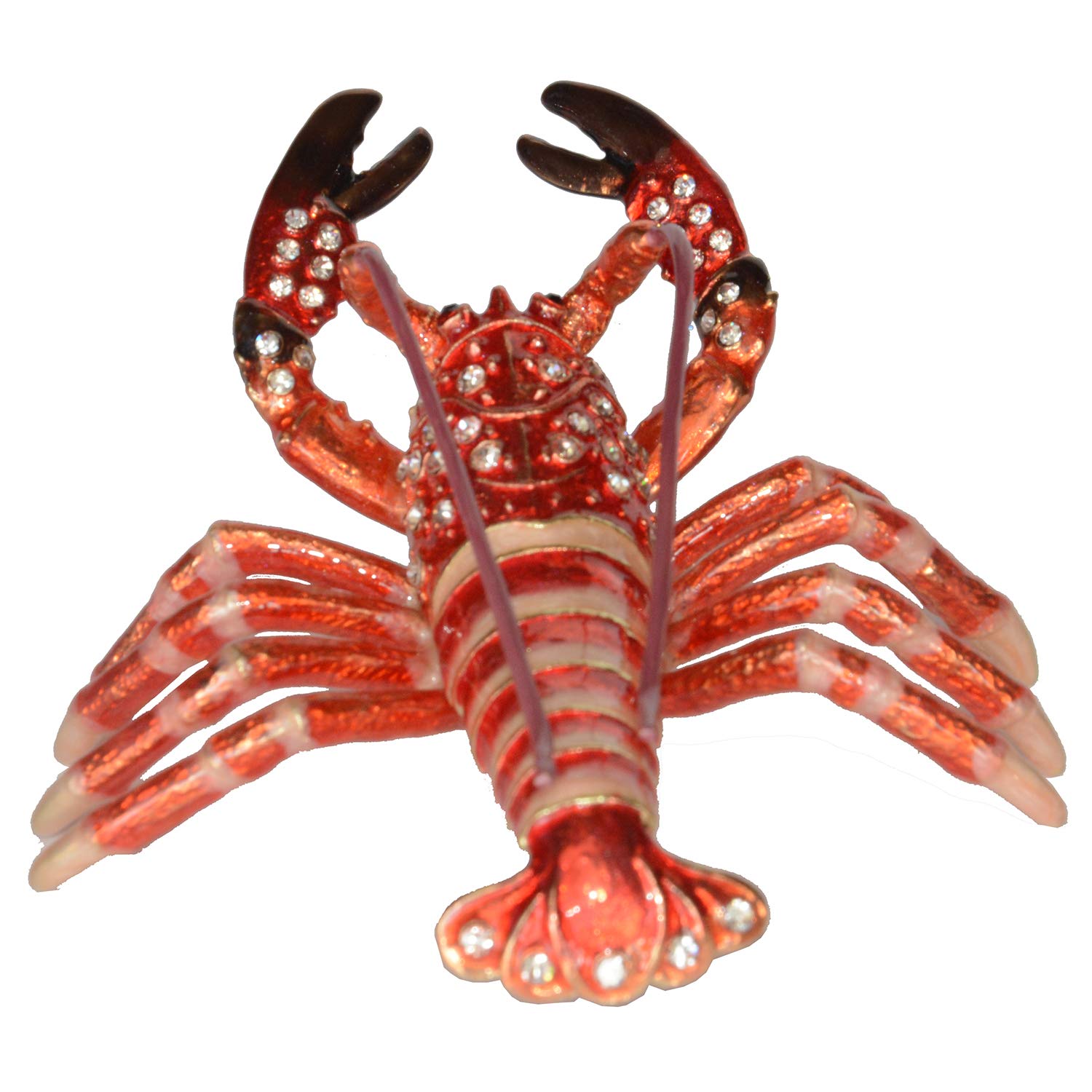 Hand Painted Lobster Trinket Box - Decorative Jewelry Storage Box with Hinged Lid, Ring & Earring Holder - Animal Figurine Collectible Gift for Beach House Decor, Nautical Theme Room, Coastal Home Accessories