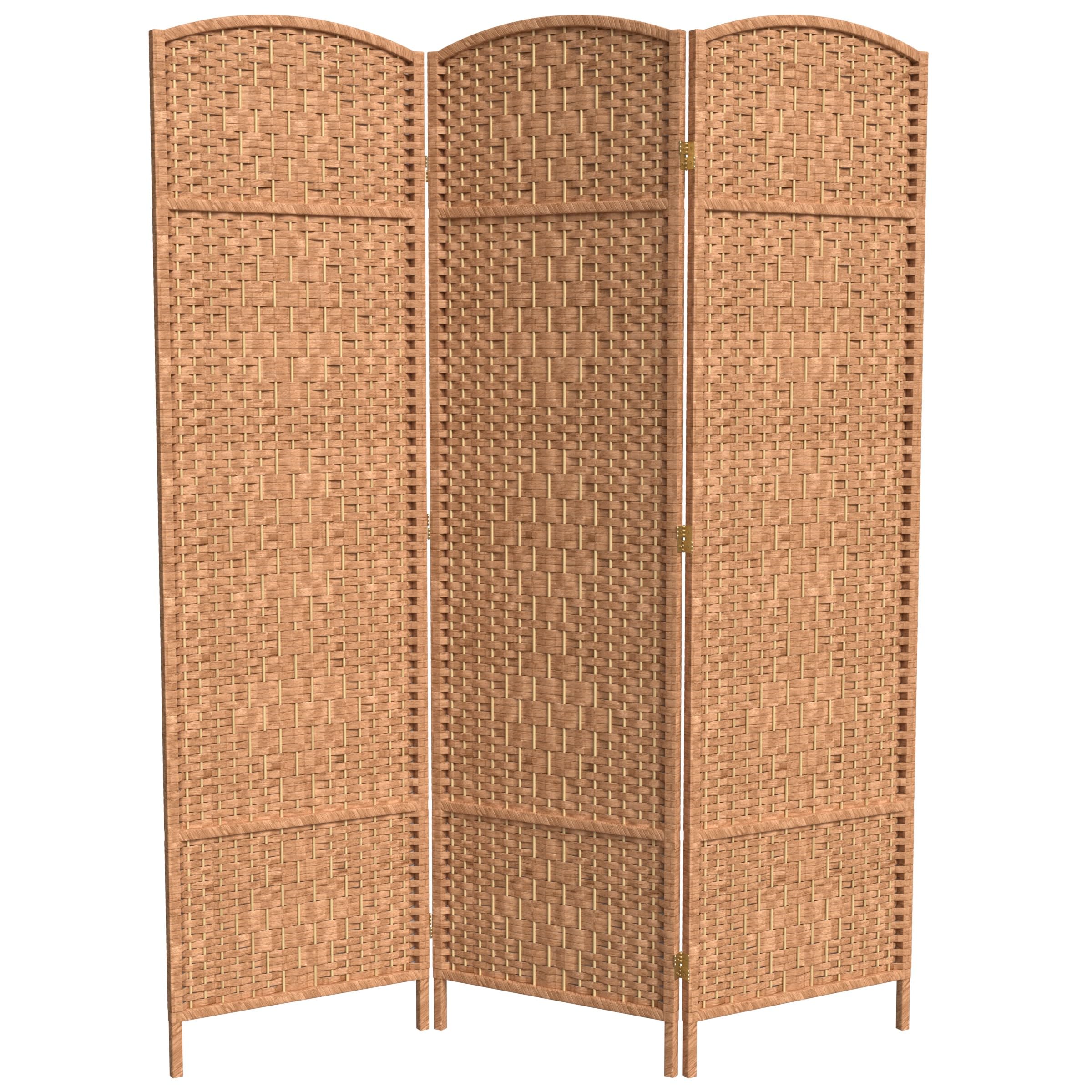 6 ft. Tall Red Diamond Weave Fiber Room Divider - Natural 3 Panel Folding Screen for Home Decor, Office Partition & Asian-Themed Events