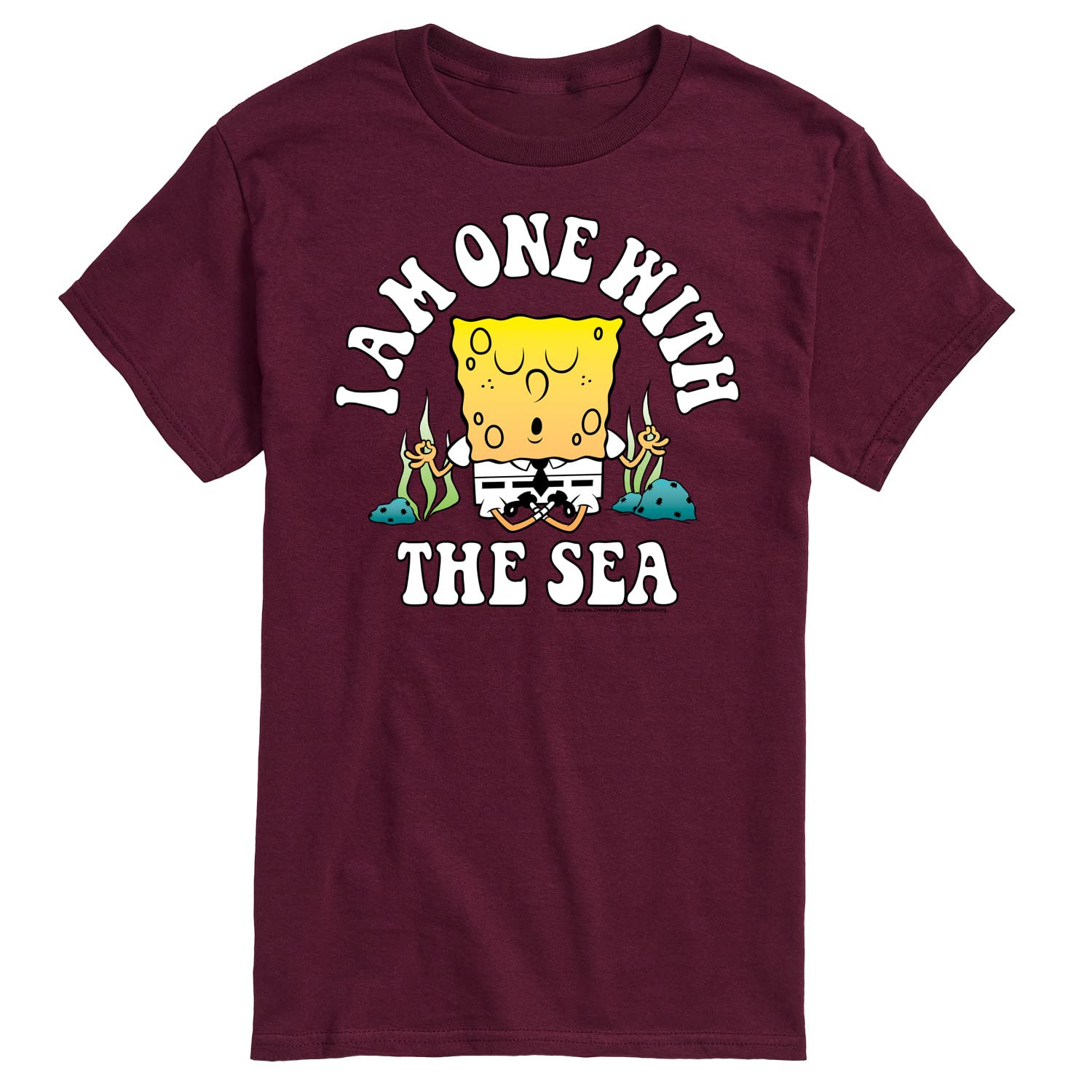 Spongebob Squarepants 'I'm One with The Sea' Graphic T-Shirt for Men - Soft Cotton Short Sleeve Tee - Perfect for Beach Outings, Summer Casual Wear & Cartoon Fan Gifts