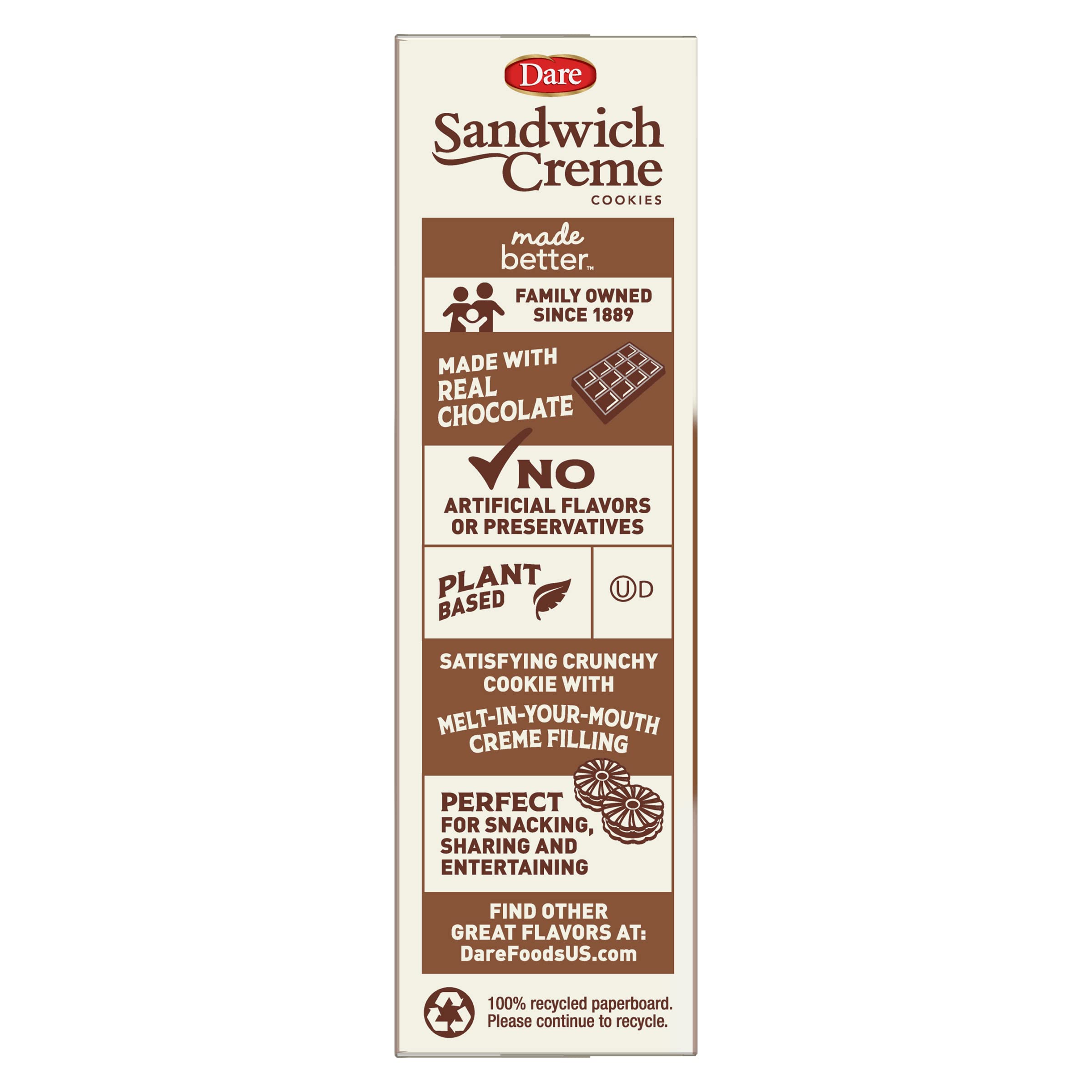 Dare Chocolate Fudge Sandwich Crème Cookies - Vegan, Kosher Certified, 10.2oz (Pack of 12) - Perfect for Snacking, Parties & Gift Baskets