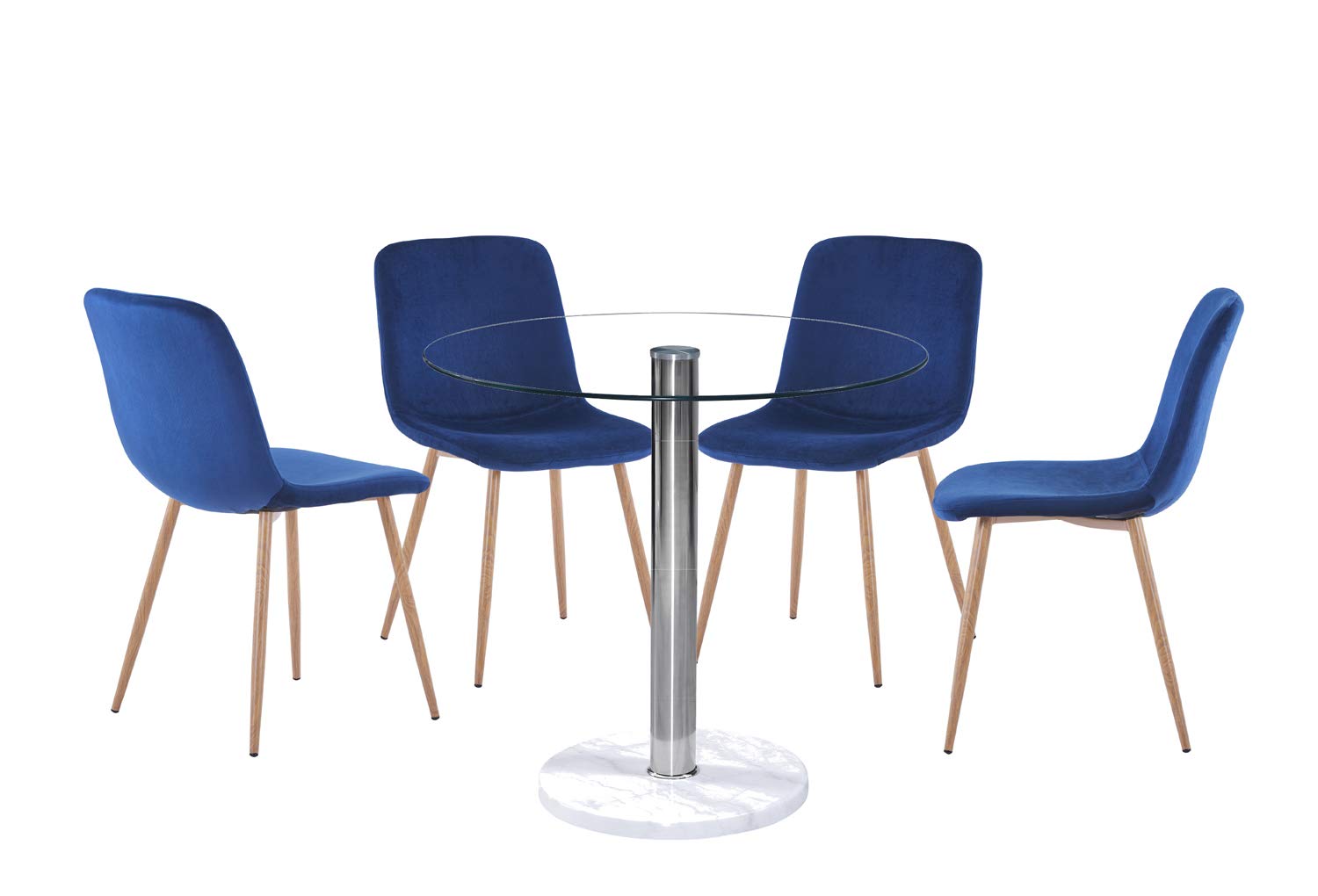 Flesser Velvet Dining Chairs Set of 4 - Blue Upholstered Side Chairs with Sturdy Metal Legs for Kitchen, Dining Room, Living Room & Home Office - Perfect for Family Gatherings, Dinner Parties and Workspace Comfort