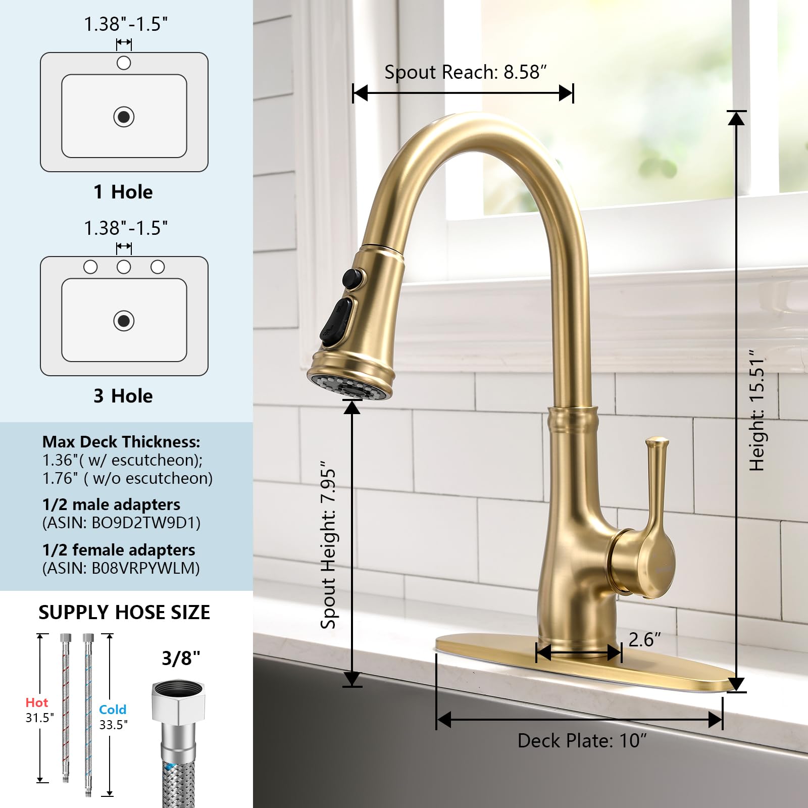 Premium Brushed Gold Kitchen Faucet with Pull-Out Sprayer - Single Handle 1-Hole Pull-Down Sink Faucet in Champagne Bronze by WEWE - Perfect for Modern Farmhouse & Contemporary Kitchen Renovations