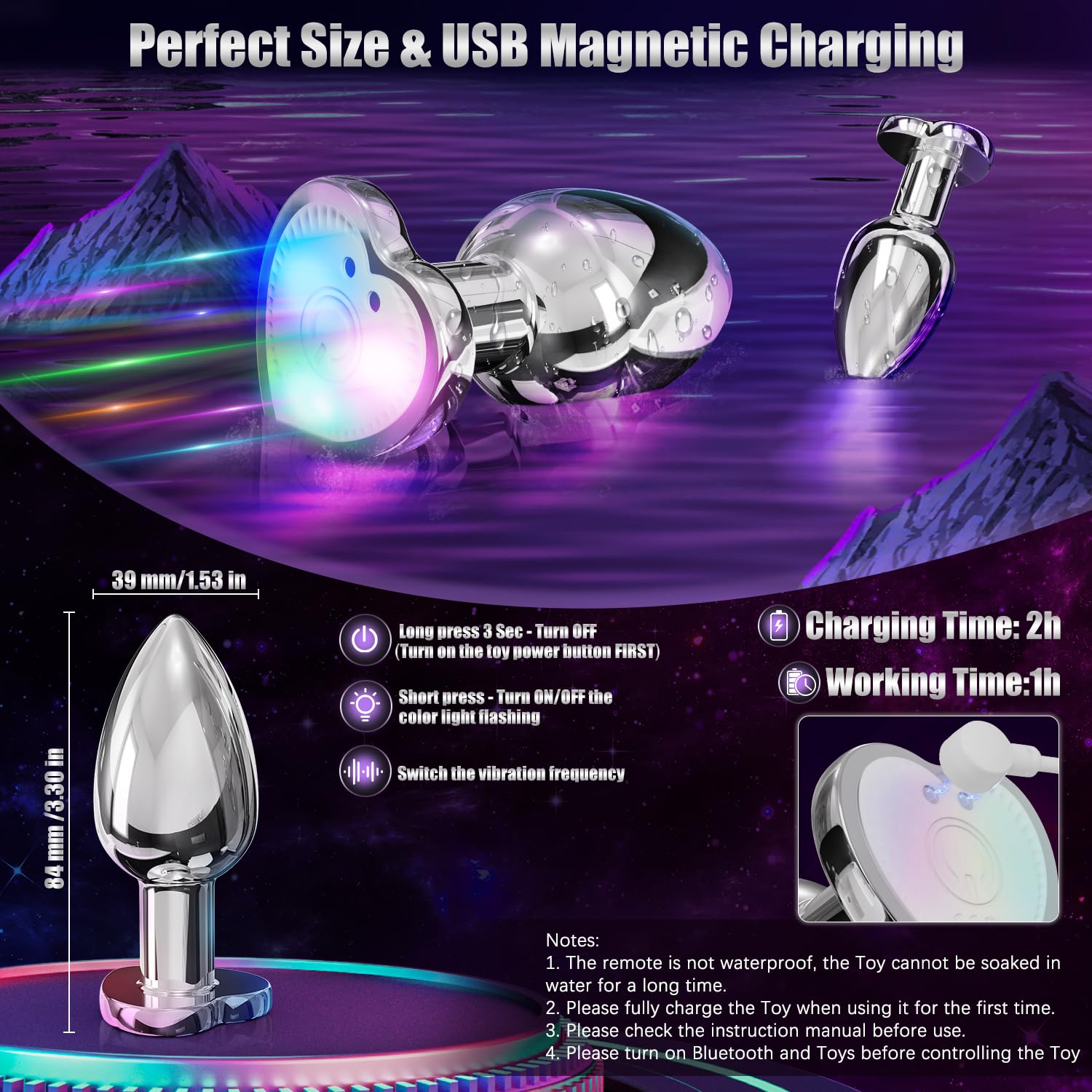 Vibrating Anal Plug with Remote Control & Heart Light - App Controlled Prostate Massager for Couples, Anal Trainer for Men & Women | Perfect for Solo Play, Couples Fun & Sensual Exploration