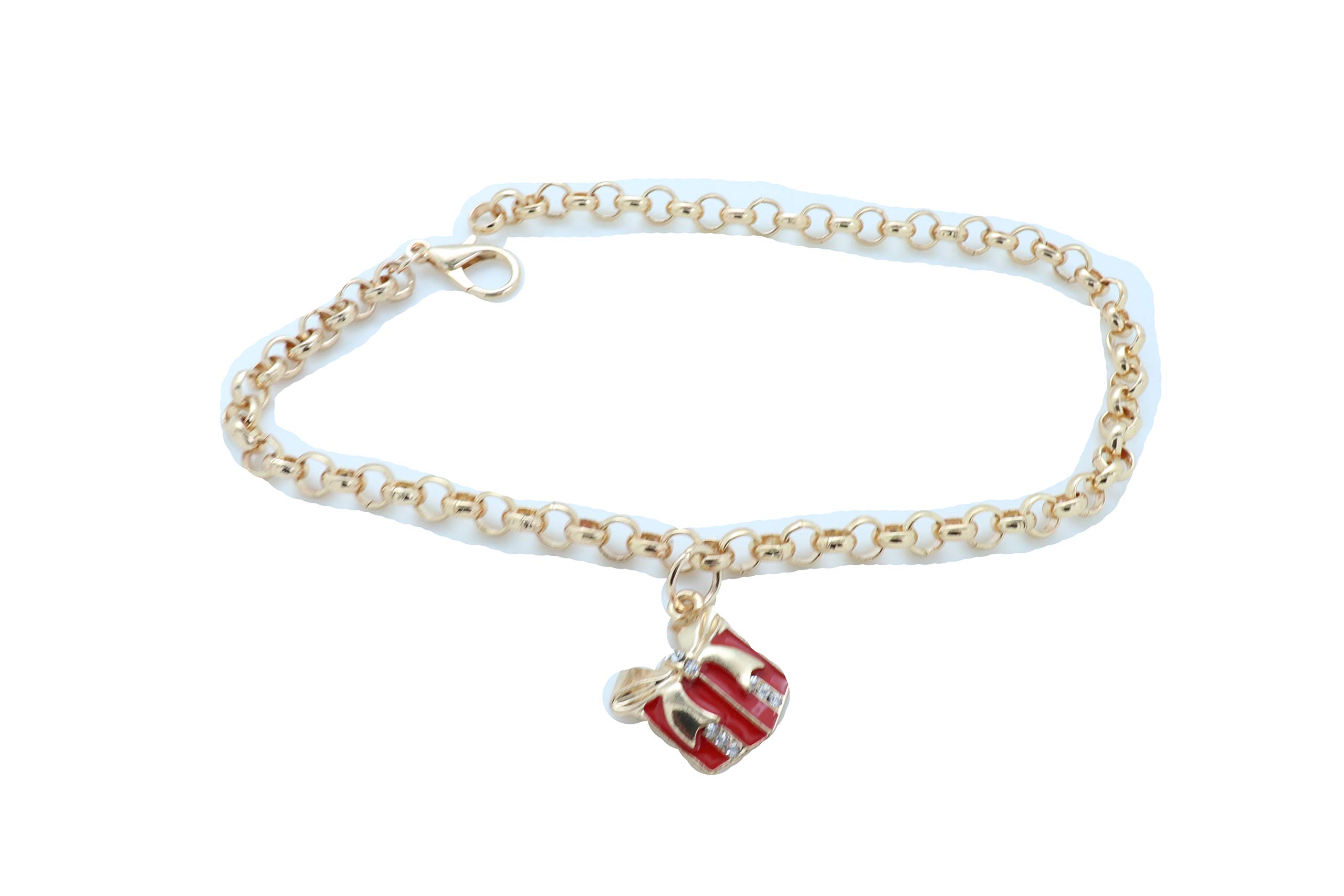 TFJ Women's Western Boot Chain Gold Metal Bling Bracelet Anklet Shoe Charm - Christmas Red Gift Style for Cowgirl Fashion & Holiday Parties