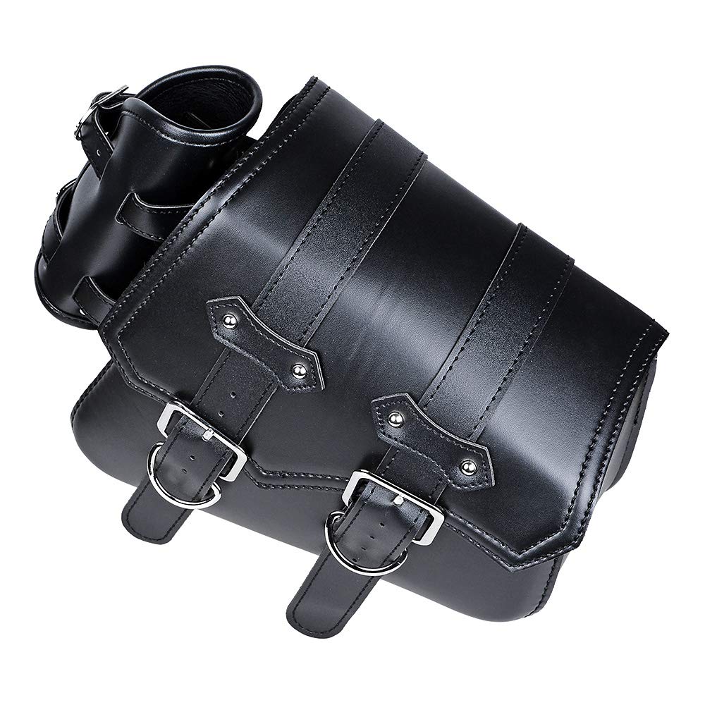 Premium Black Soft PU Leather Solo Swing Arm Saddle Bag & Side Storage for Harley Sportster XL883 XL1200 - Durable Motorcycle Accessory for Road Trips & Daily Commutes