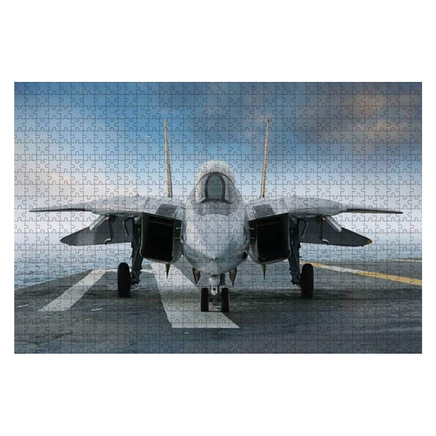 F-14 Tomcat Fighter Jet on Carrier Deck - 1000 Piece Wooden Jigsaw Puzzle for Adults & Kids - Military Aircraft Model DIY Educational Toy - Stress Relief, Home Decor, Gift Idea for Aviation Enthusiasts (Perfect for Family Game Night & STEM Learning Activities)