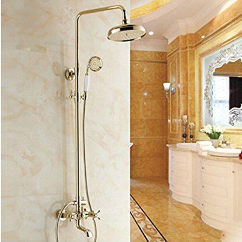 GOWE Polished Gold Rainfall Shower Faucet Set - Wall Mounted Bath Tub Mixer Tap with Luxury Finish for Modern Bathroom & Spa Experience