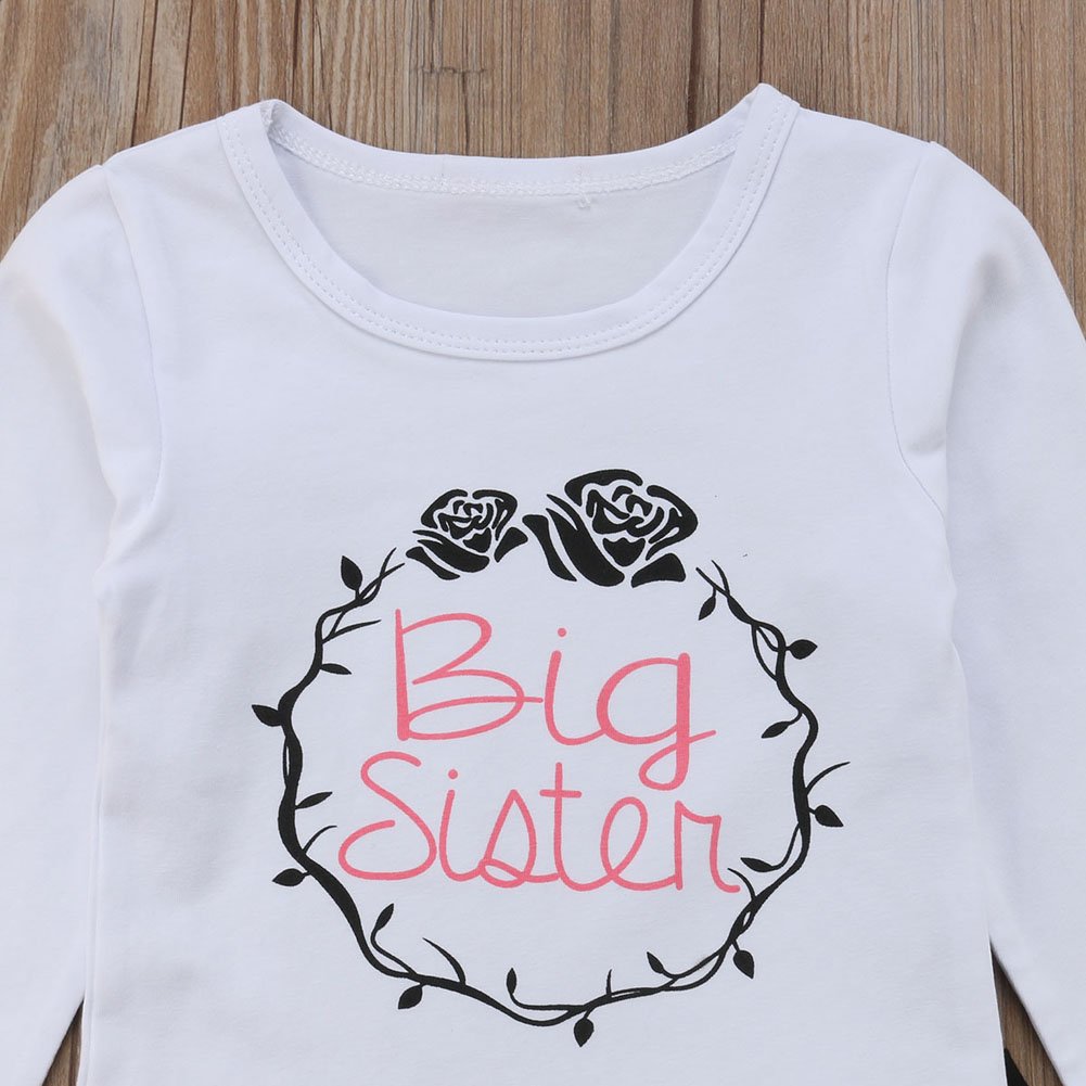 Adorable Newborn Baby Girl Outfit Set - Little Sister Big Sister Bodysuit Romper + Floral Striped Pants + Headbands | Perfect for Photoshoots, Birthday Parties & Family Gatherings