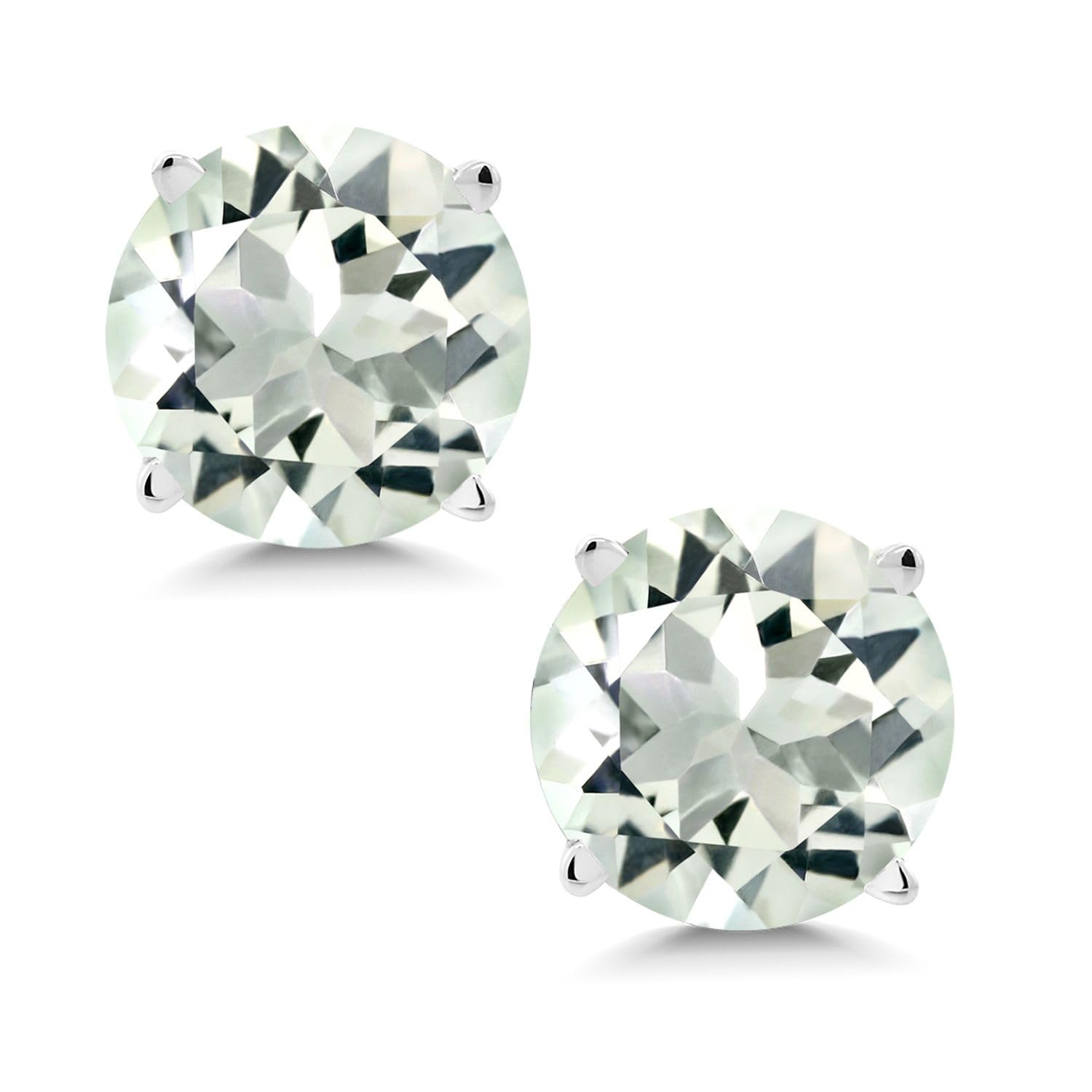 14K White Gold Green Prasiolite Stud Earrings for Women & Men | 1.90 CTTW | Gemstone Birthstone Jewelry | Round 6MM Prongs | Perfect Gift for Anniversary, Birthday & Everyday Wear