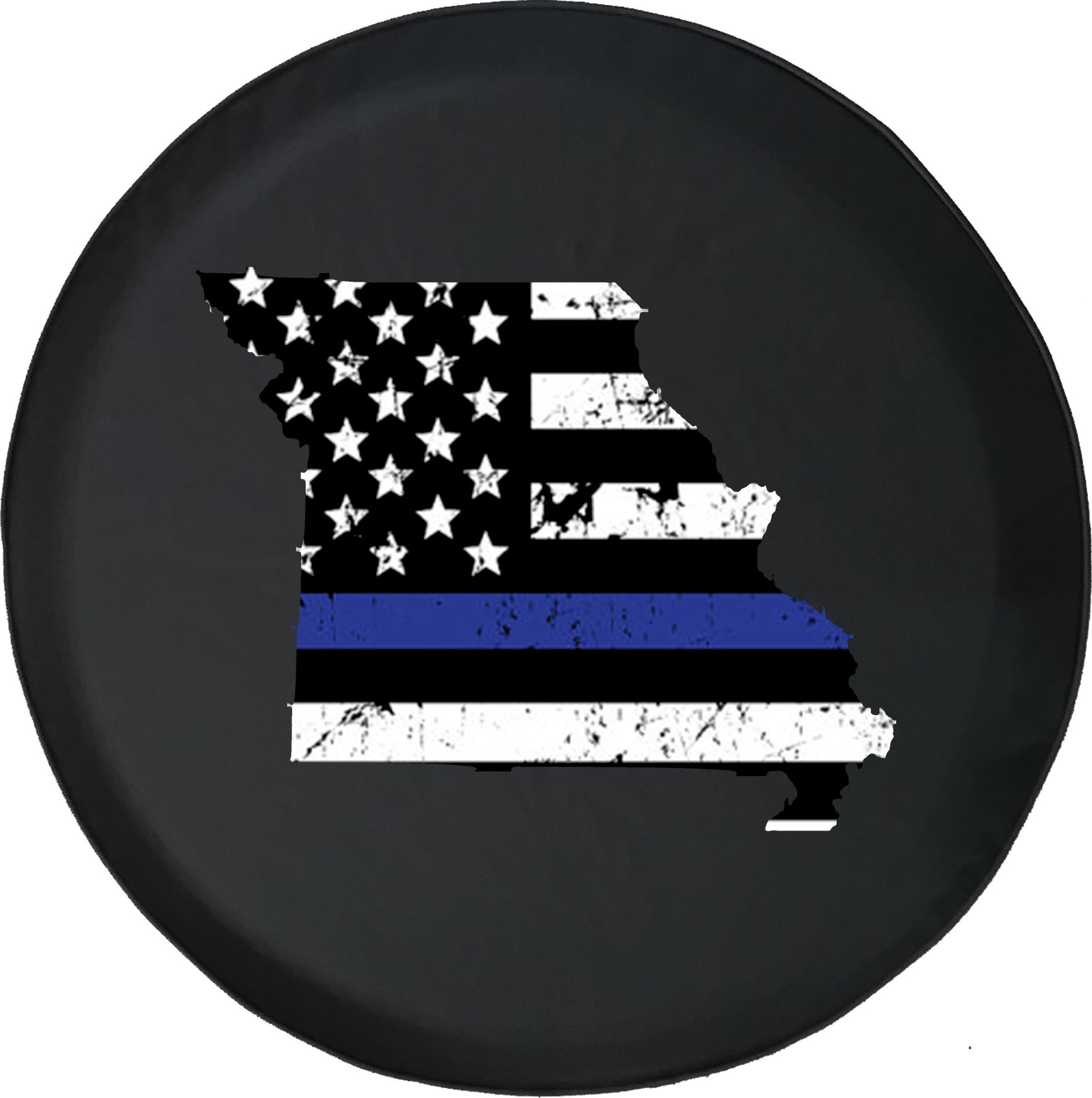 35 Inch Thin Blue Line Distressed American Flag Spare Tire Cover for Trucks & SUVs - Durable Caps Supply Mississippi Design for Outdoor Adventures & Road Trips