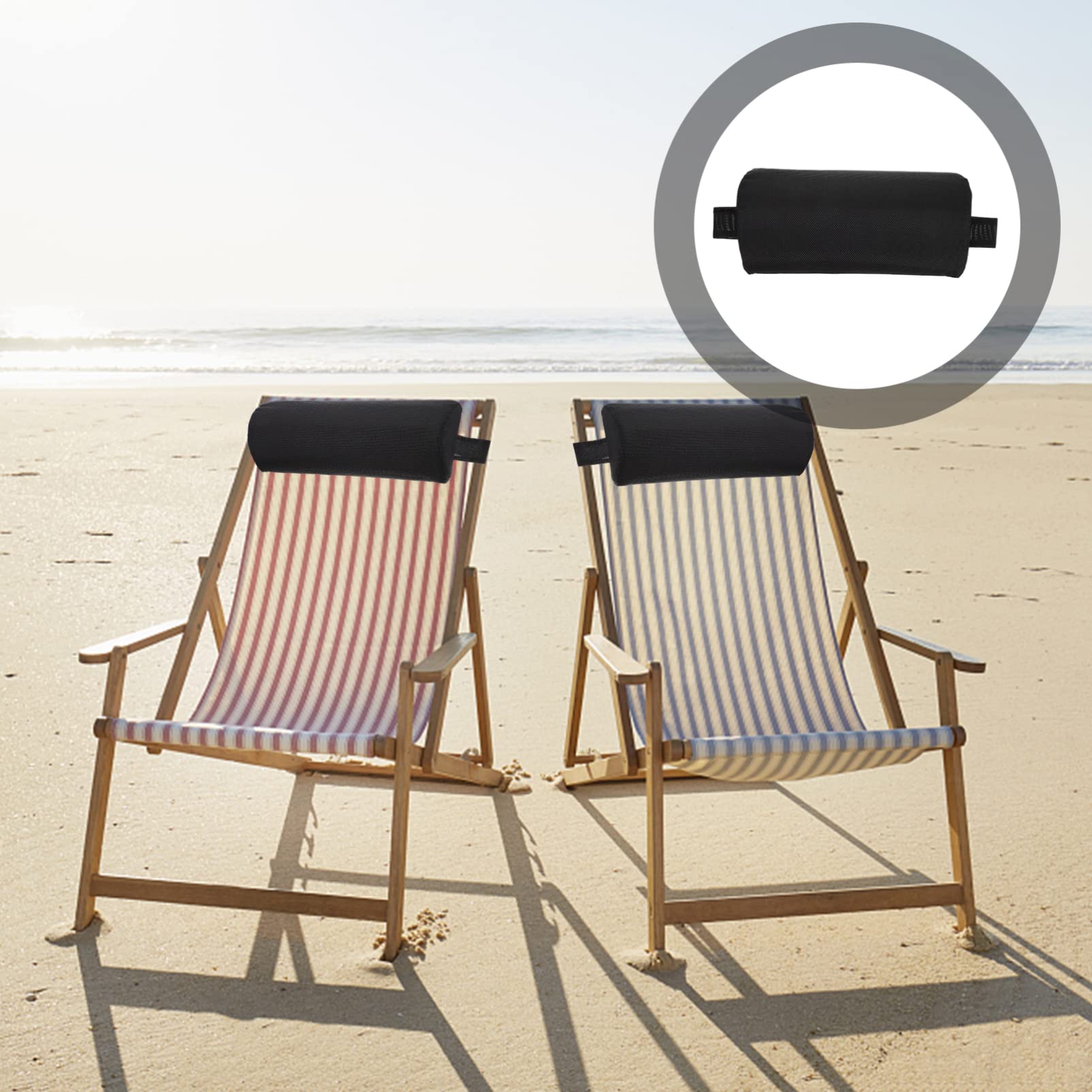 Yardwe Recliner Pillow - Removable Padded Headrest with Elastic Band for Beach Chairs, Lounge Chairs - Comfortable Head and Neck Support Cushion (Black) - Perfect for Beach Relaxation, Poolside Lounging, and Outdoor Comfort