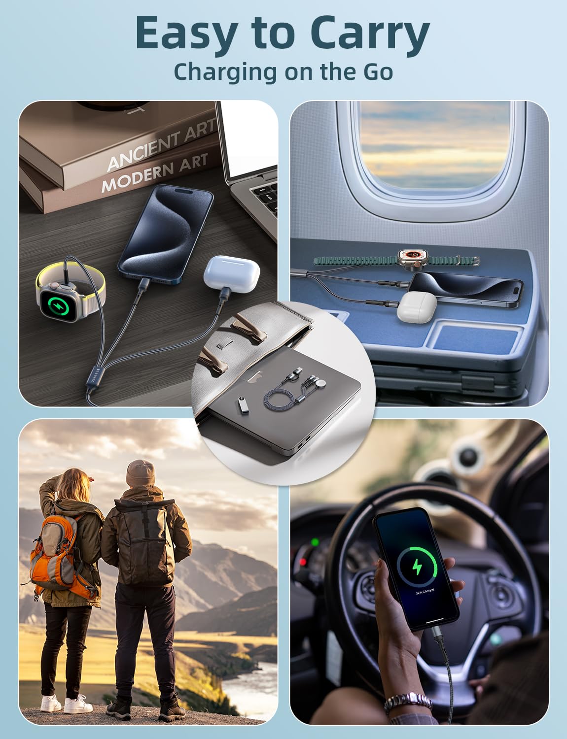 Upgraded 3-in-1 Magnetic Charging Cable for Apple Watch Ultra/SE/10/9/8/7/6/5/4/3/2/1, iPhone 16/15/14/13/12/11 & Galaxy S23 - 5FT Fast Charger with USB-C | Perfect for Travel, Office & Nightstand Charging