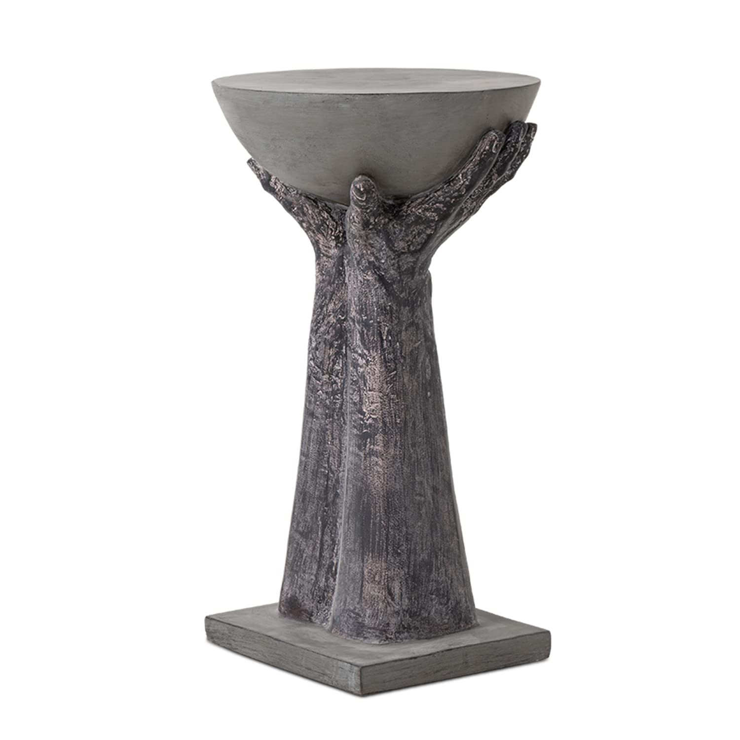 Stylish Outdoor Side Table with Two Hands-Shaped Base & Round Top - Lightweight Concrete Finish Accent Table for Patio, Garden, or Balcony | Perfect Plant Stand, Coffee Table, or Decorative Piece