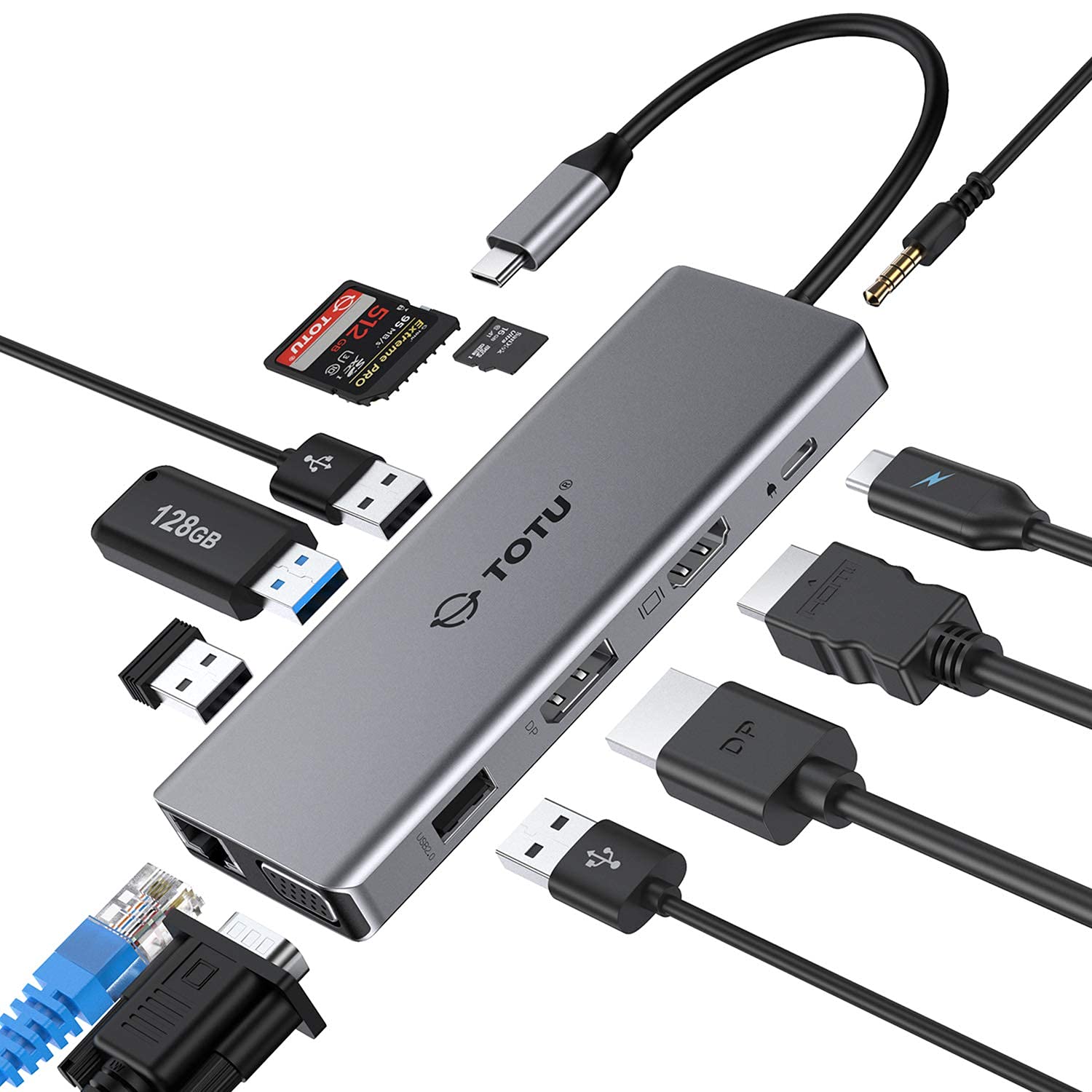 TOTU 13-in-1 USB C Hub with 4K HDMI, DP, VGA, 2 USB 3.0, 2 USB 2.0, 75W PD - Triple Display Docking Station for MacBook Pro, Windows Laptops - Perfect for Home Office, Gaming & Multi-Screen Productivity