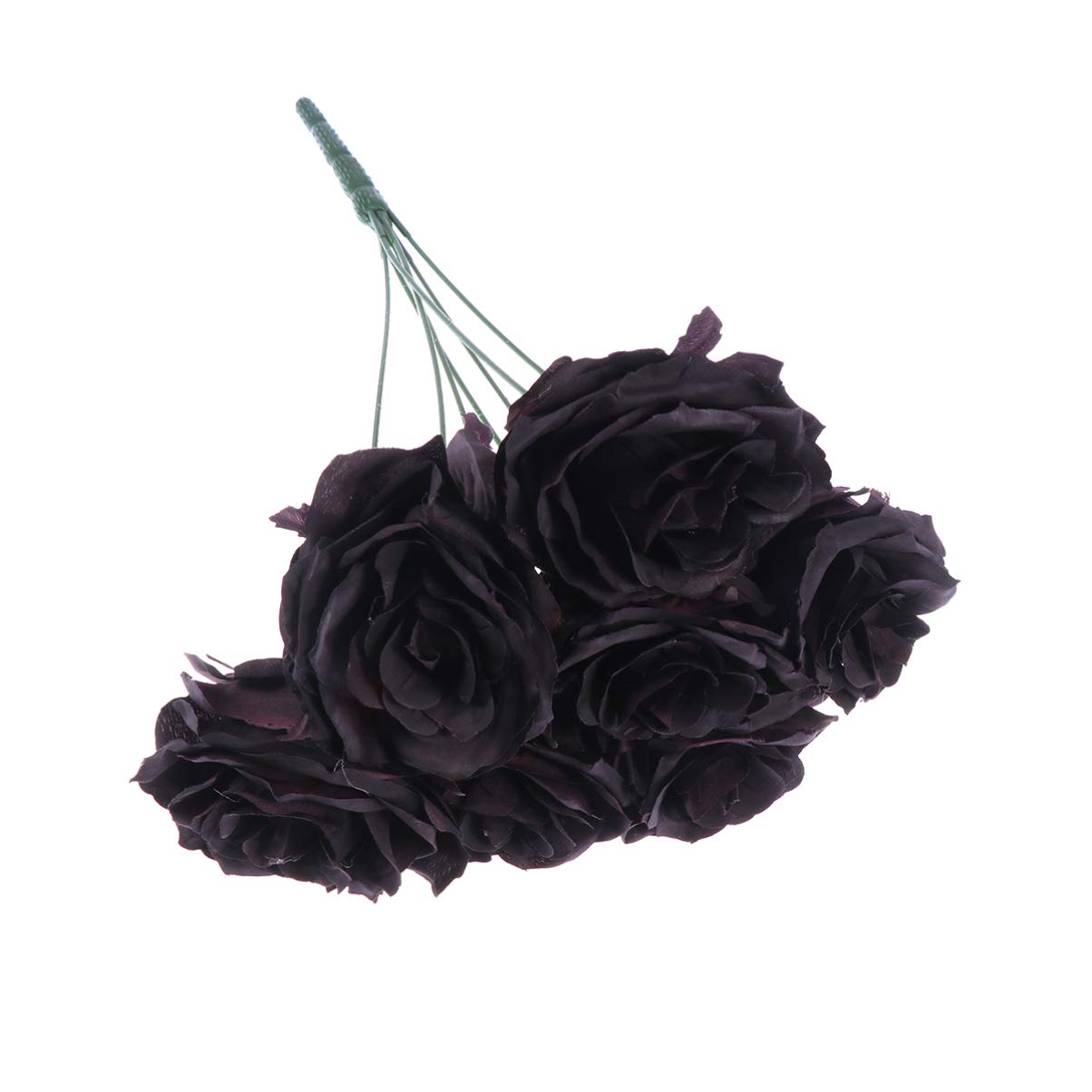 HEALLILY 7-Head Black Artificial Rose Flower Bouquet - Long Stem Red Fake Roses with Realistic Look - Elegant Wedding Party Decor, Home Centerpiece, Valentine's Gift, Table Arrangement for Festivals & Special Events