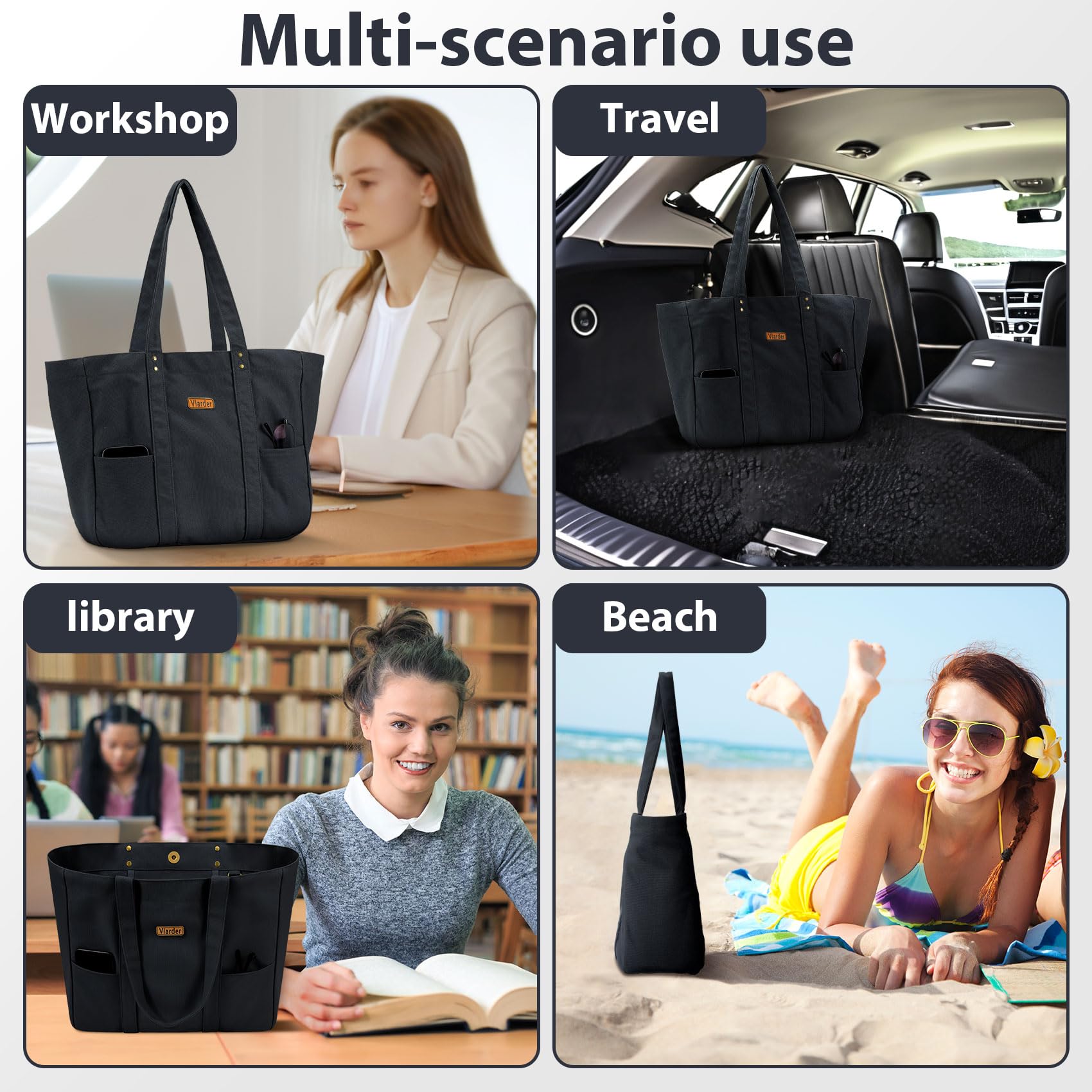 Stylish Large Canvas Tote Bag for Women with 2 Front Pockets & Laptop Compartment - Perfect for Work, Travel, Beach & Gym Essentials | Durable & Spacious Everyday Carryall