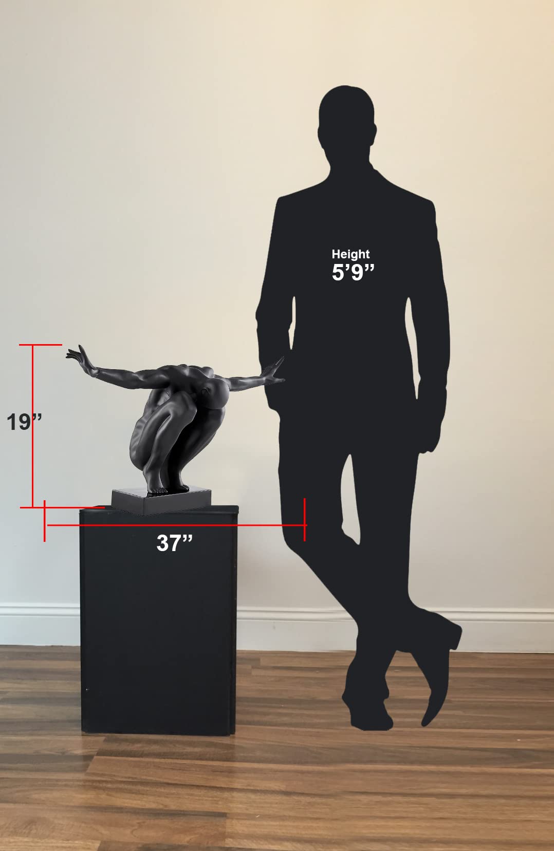 Finesse Decor Abstract Modern Home Decor Resin Sculpture - Saluting Man Table Centerpiece in Matte Black | Perfect for Living Room, Office Desk & Gift Giving