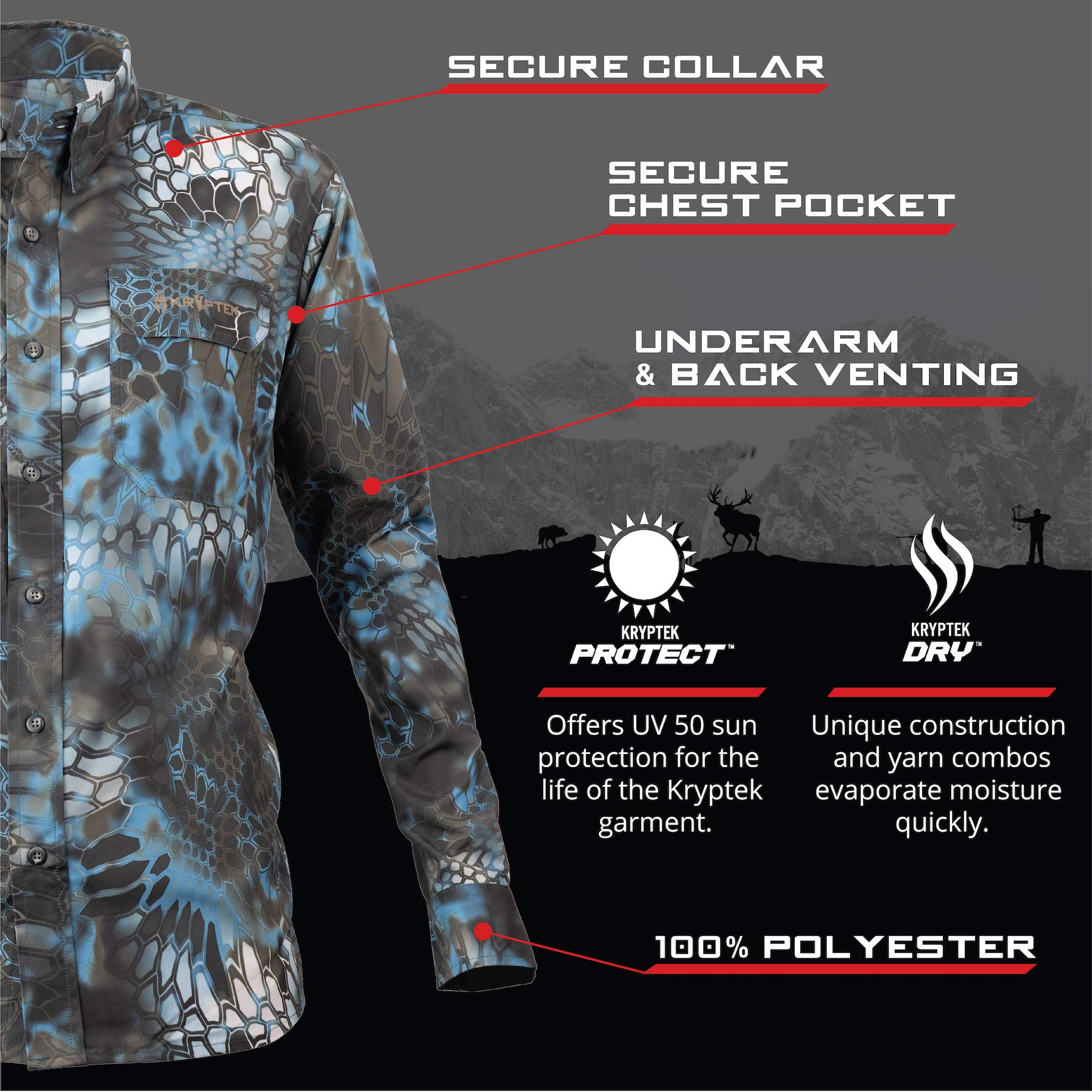 Kryptek Men's Anemos Long Sleeve Shirt - Lightweight Hunting & Outdoor Performance Top for Hiking, Camping & Tactical Activities