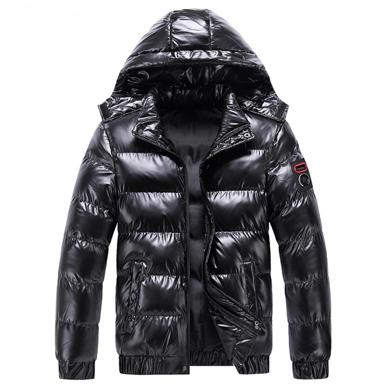 Men's Winter Puffer Jacket - Thick Warm Shiny Bubble Coat with Detachable Hood, Waterproof Down Jacket for Outdoor Activities, Skiing & Cold Weather Protection