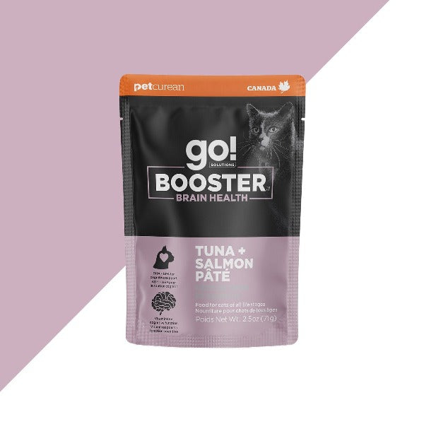 Premium Go! Solutions Booster Brain Health Wet Cat Food - Tuna & Salmon Pate Recipe for Kittens & Adult Cats | Supports Cognitive Function & Immune System | Perfect for Picky Eaters & Senior Cats