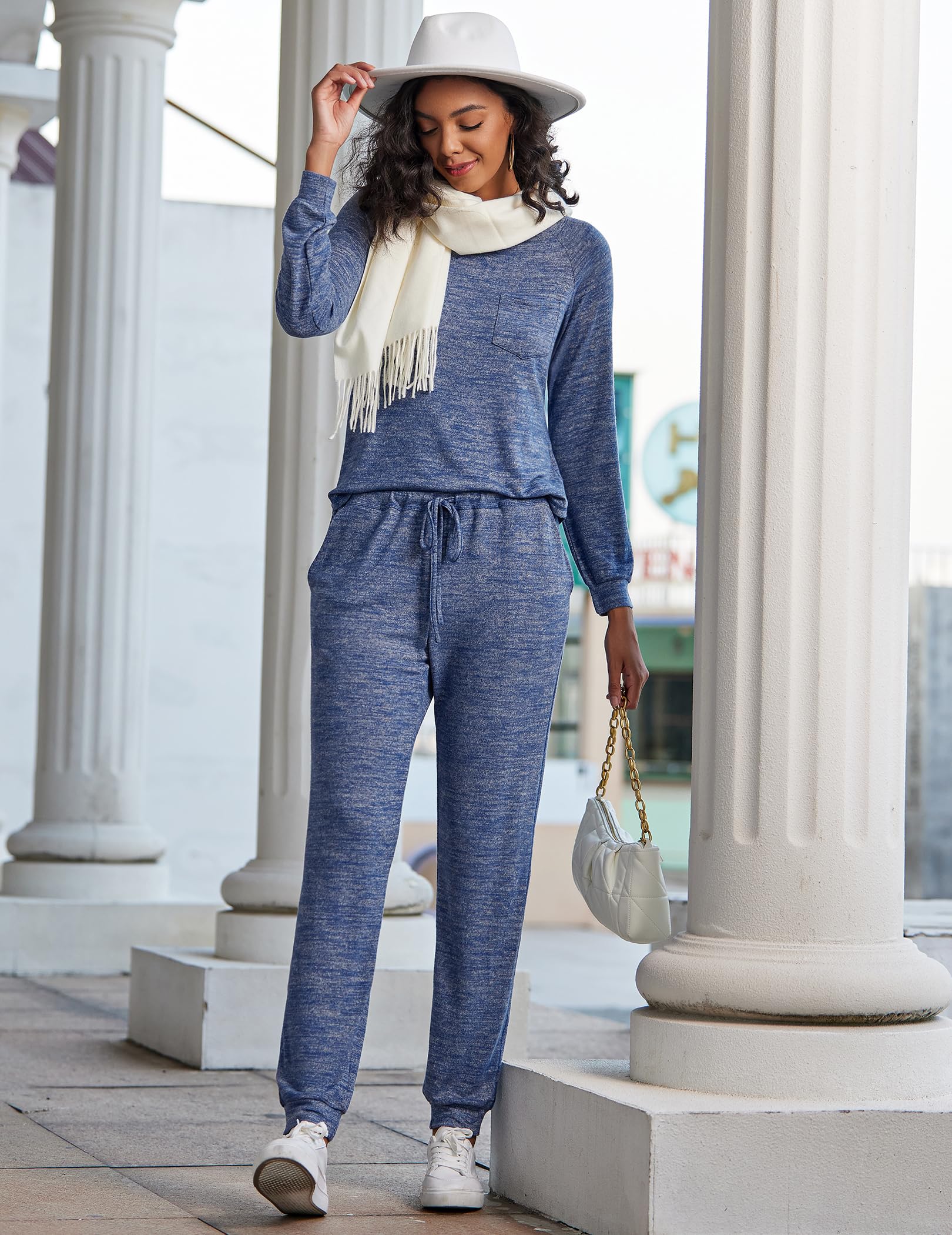 Ekouaer Women's Pajama Set - Soft Long Sleeve Loungewear with Pockets & Joggers | Cozy Sleepwear for Nighttime & Relaxing at Home