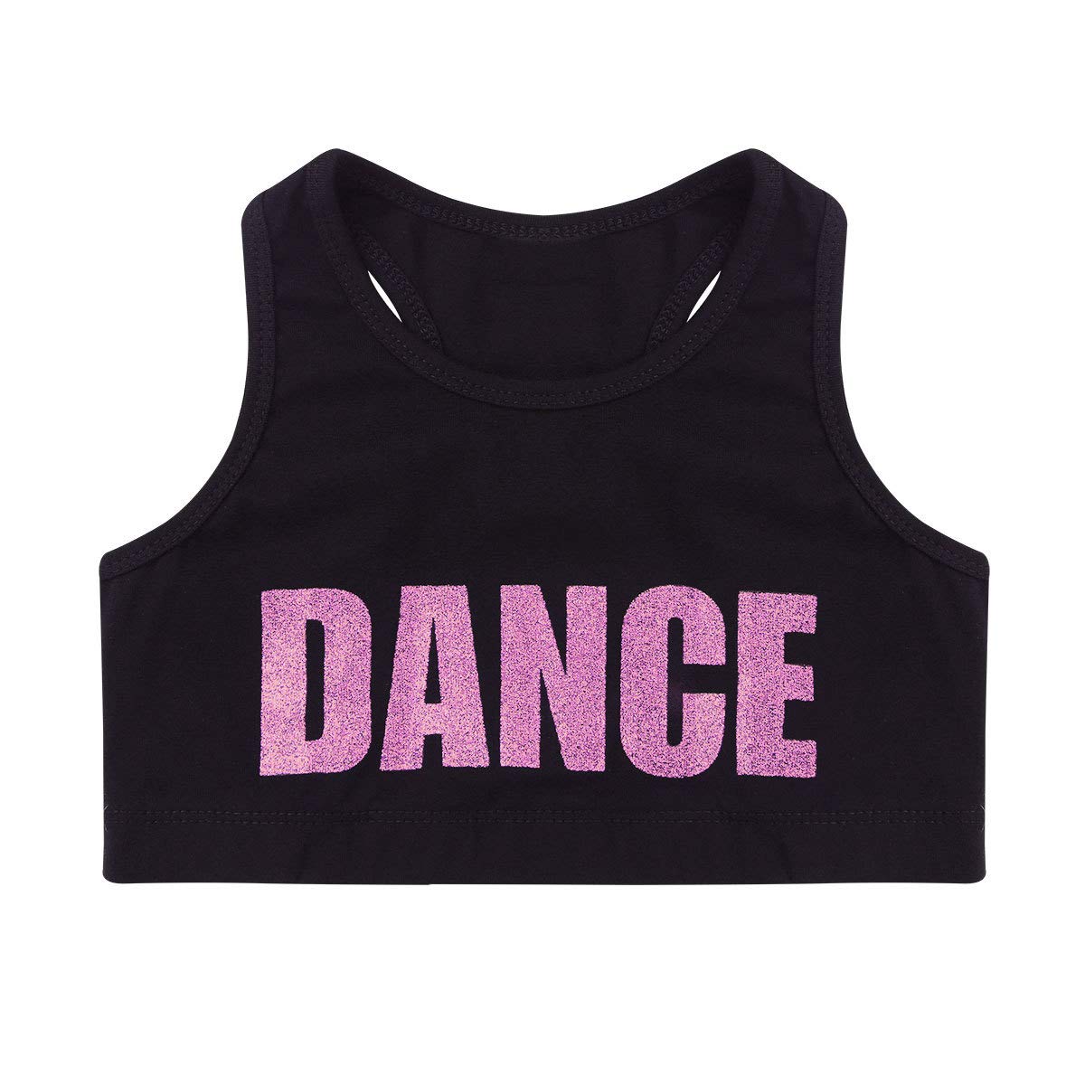 Moily Girls' Shiny Dance Racerback Sports Bra Crop Top - Breathable Workout Tank Tee for Gymnastics, Dance, Yoga & Gym Training - Perfect for Kids' Athletic Wear & Performance Costumes