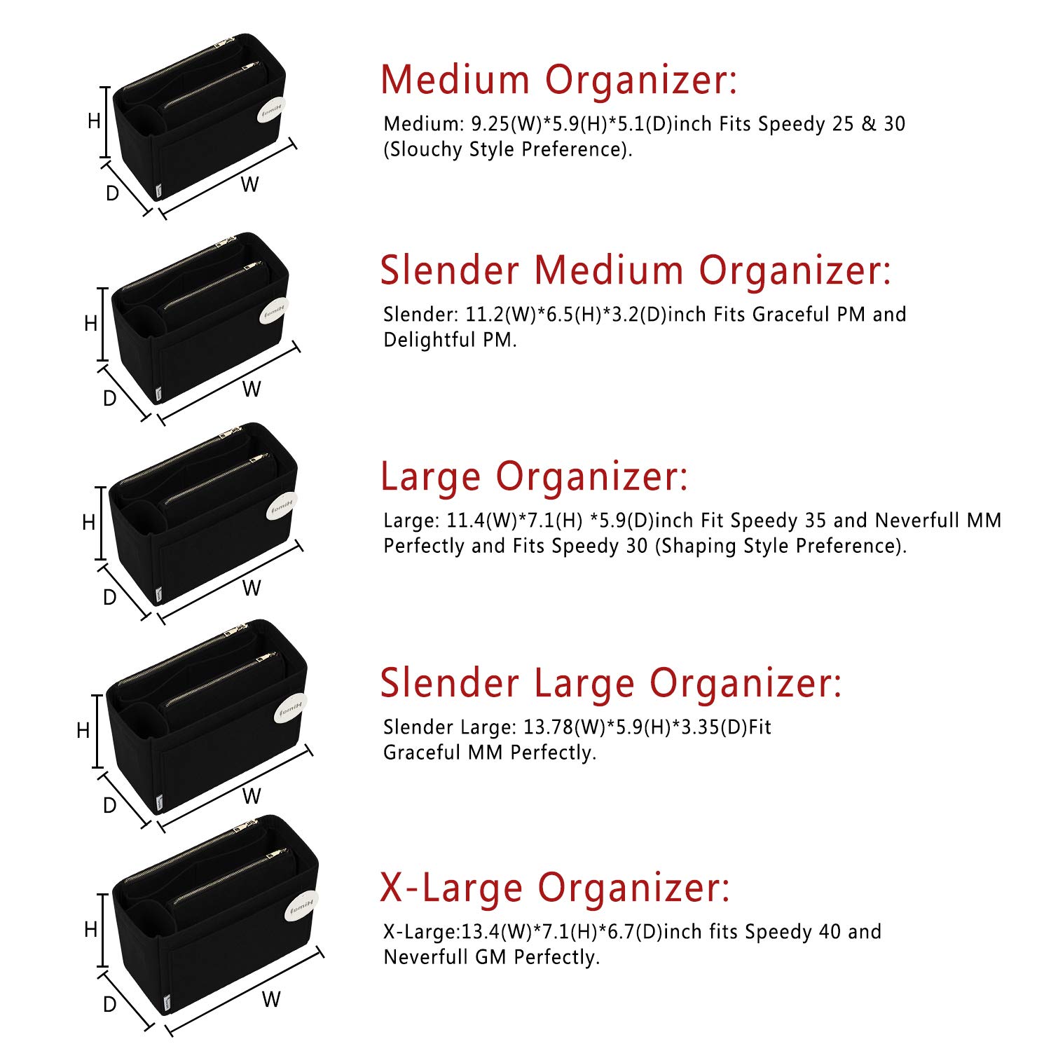 Purse Organizer Insert - Handbag & Tote Bag Organizer for Speedy Neverfull - 5 Sizes (Large, Black) - Perfect for Travel, Work & Daily Use