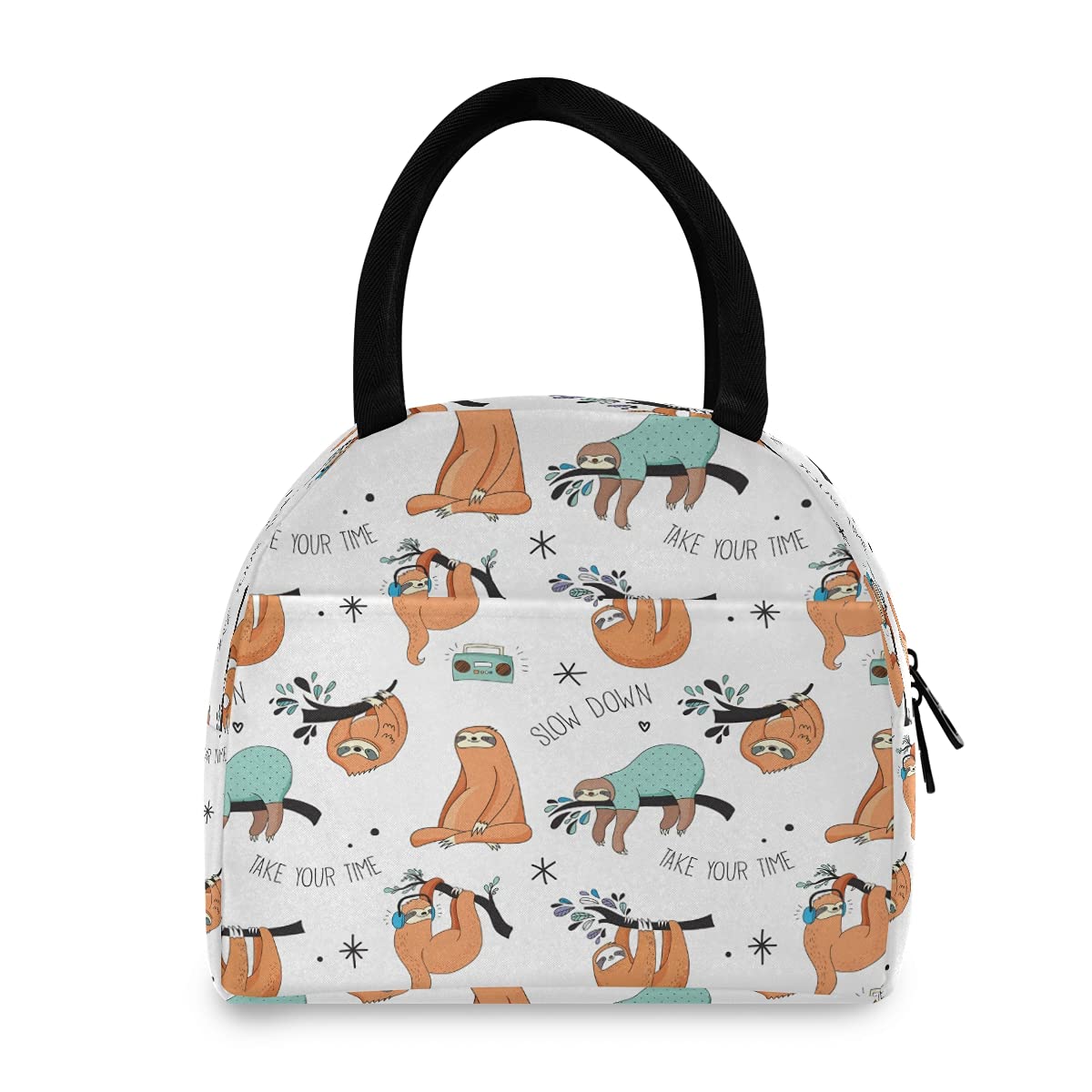 Cute Sloth Insulated Lunch Bag with Tree & Music Design - Thermal Cooler Tote for Men, Women, Girls & Boys - Perfect for Work, School, Picnic, Hiking & Outdoor Activities