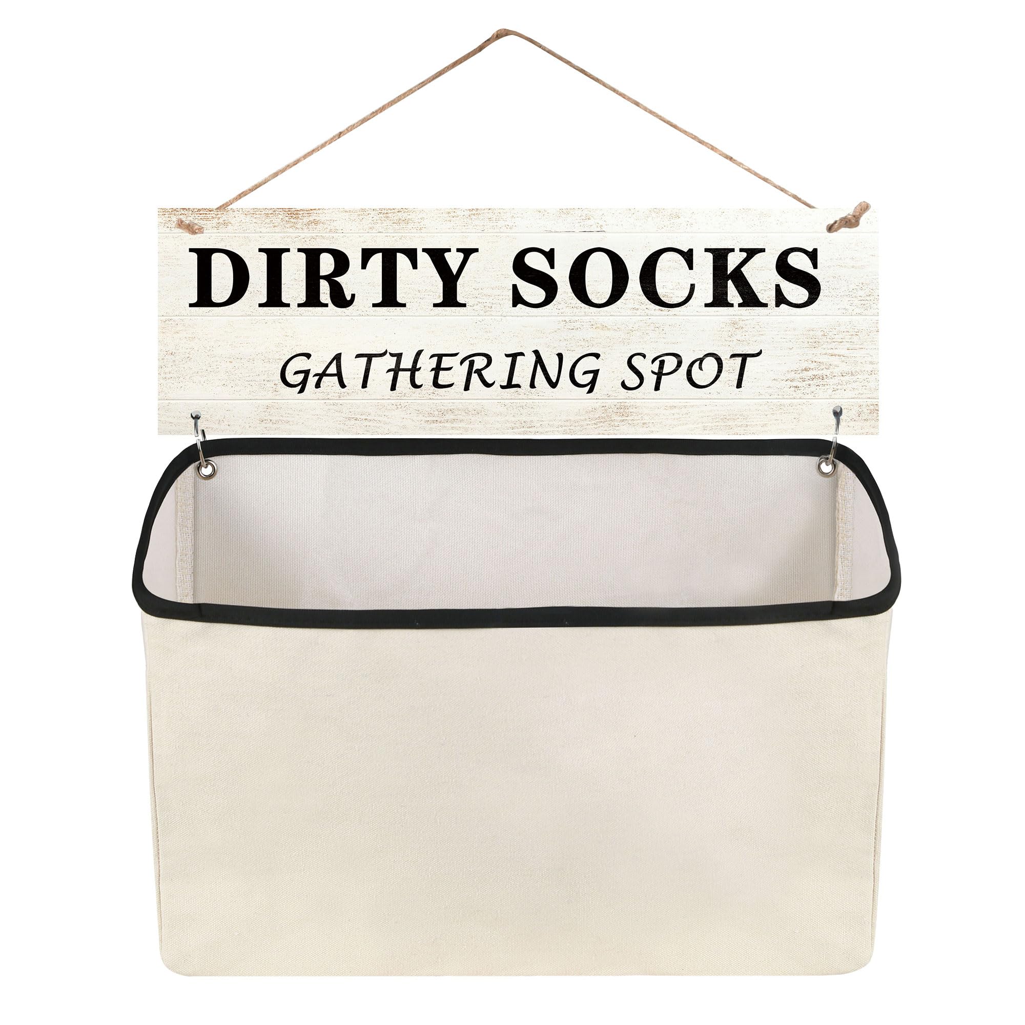 Funny Wooden Sign & Wall-Hanging Lost Socks Storage Bag - Laundry Room Organization Decor with Single Canvas Basket (Perfect for Sock Collection & Dirty Socks Gathering Spot) - Ideal for Home, Apartment, Laundry Room Decor & Gift Giving