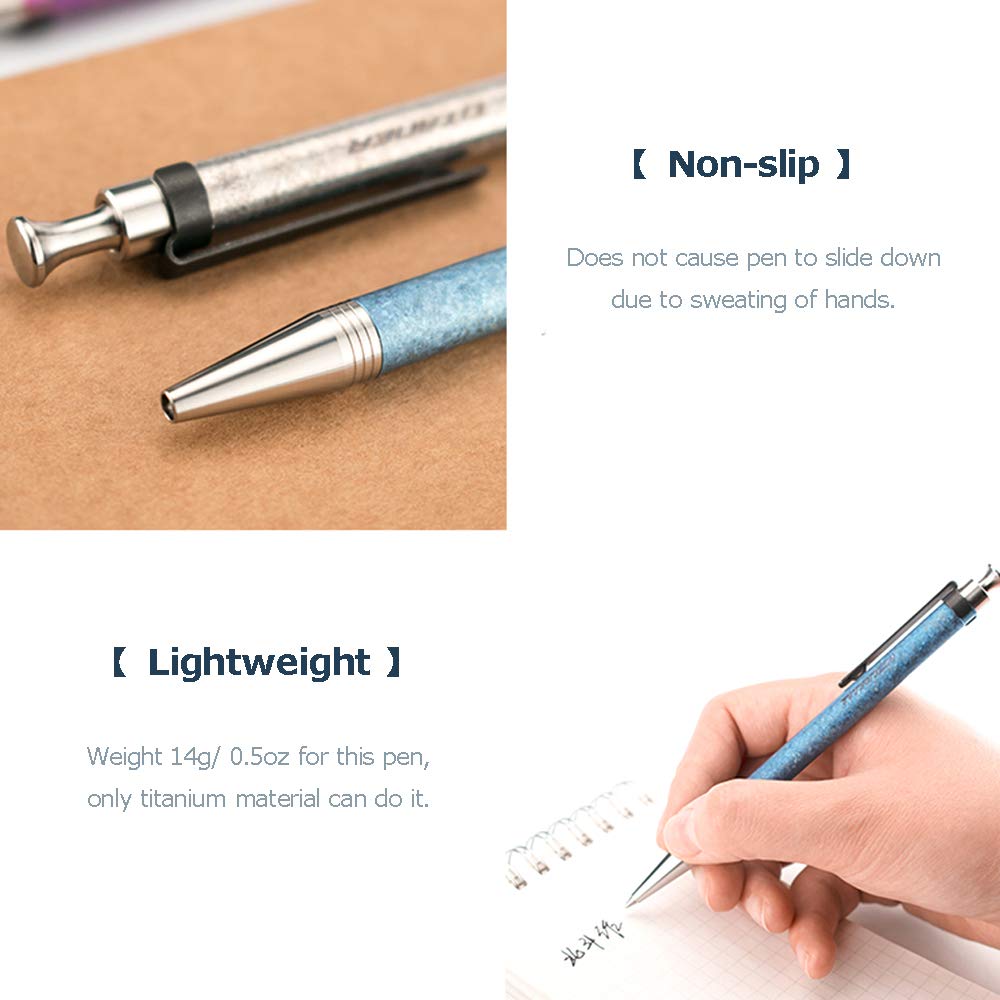 Premium Titanium EDC Pocket Pen with Clip - Blue Ballpoint Pen for Everyday Carry, Office, Gifts & Travel Writing