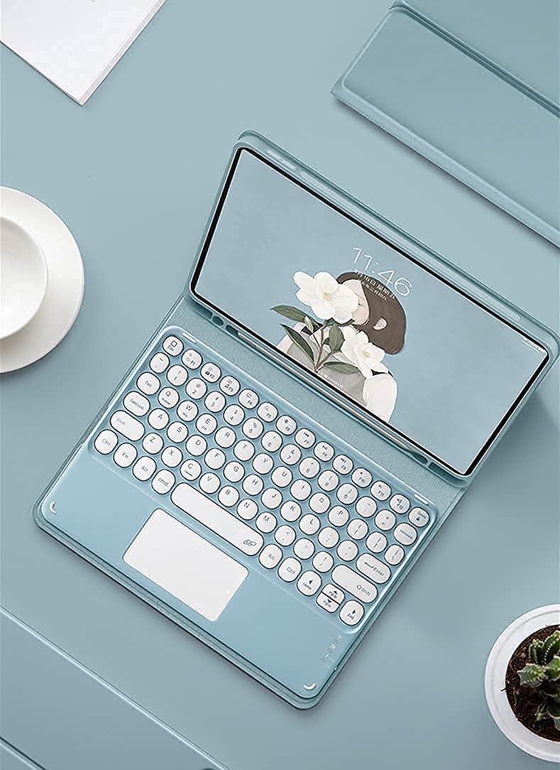 Magnetic Detachable Keyboard Case for iPad 9th/8th/7th Generation & Air 3/Pro 10.5 - Bluetooth Keyboard with Touchpad & Apple Pencil Holder, Round Keys (Blue) | Perfect for Work, Study & Travel