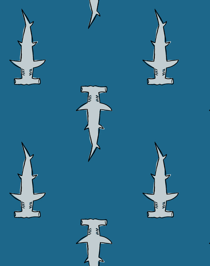 Hammerheads Wallpaper by Tea Collection in Cadet Blue - Perfect for Kids' Rooms, Nurseries, and Coastal-Themed Decor