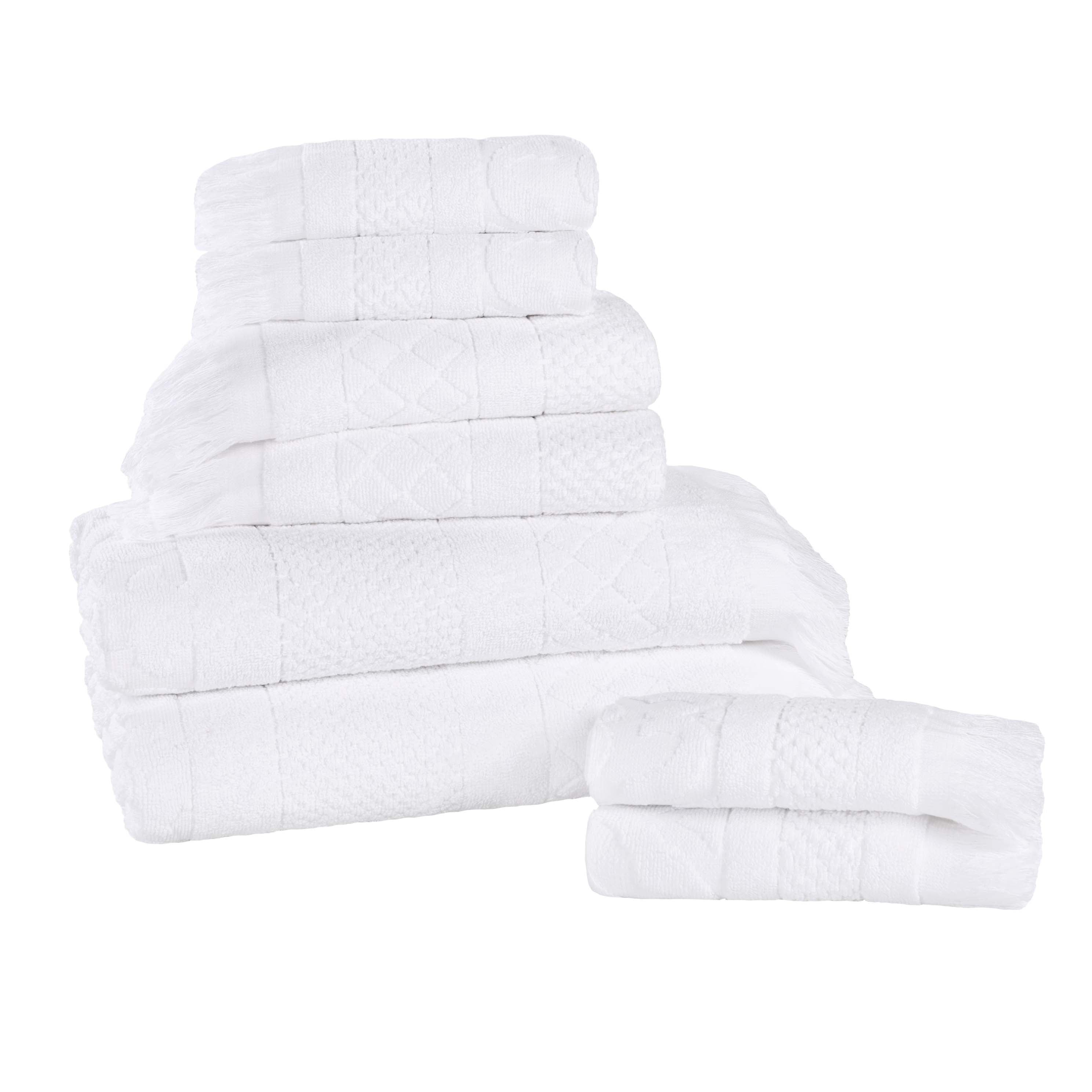 Rolla Cotton Geometric Jacquard Plush Soft Absorbent 8-Piece Bath Towel Set | Luxury Bath & Beach Towels for Spa, Pool & Home Use