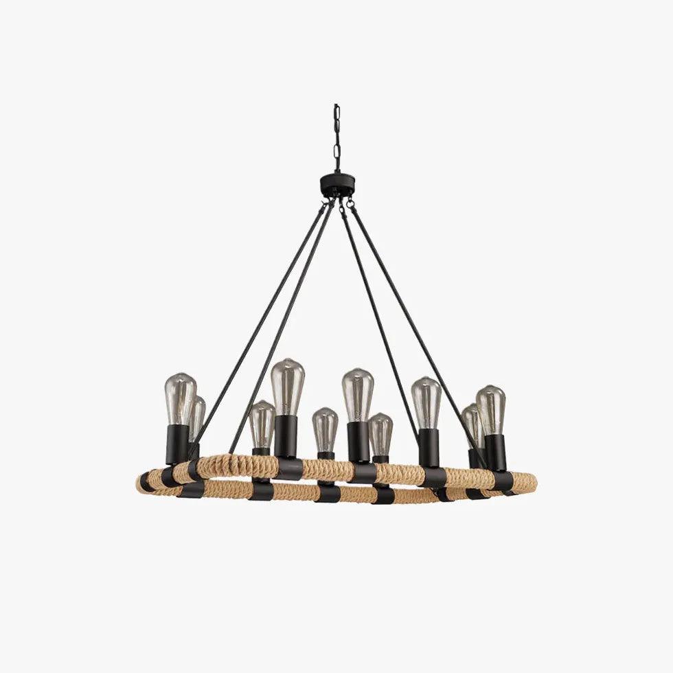 Black Industrial Pendant Light with Rectangular Rope Structure - Vintage Style Ceiling Lighting for Kitchen, Dining Room, and Workshop