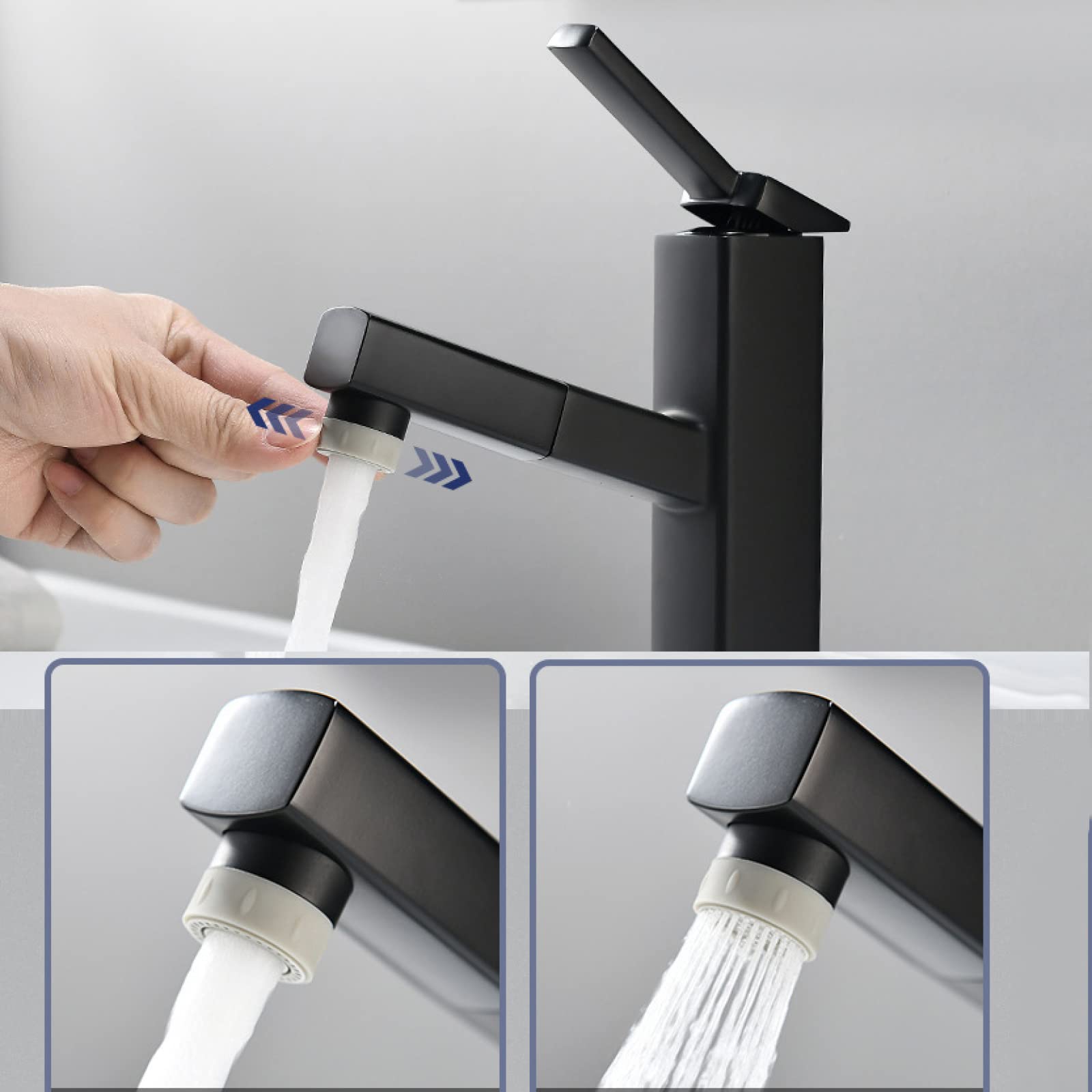 Black Single Handle Pull-Out Sprayer Kitchen Faucet with 2 Modes - Cold & Hot Water Brass Sink Mixer Tap for Bathroom or Commemoration - Perfect for Modern Home, Restaurant, and Office Use