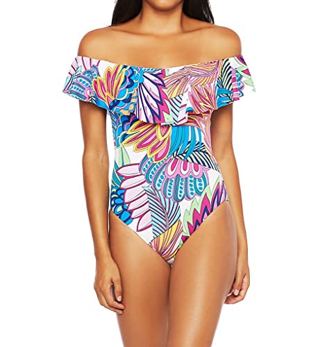 Trina Turk Women's Off-The-Shoulder Ruffle Bandeau One Piece Swimsuit | Stylish Summer Beachwear for Pool Parties & Vacation | Flattering Swimwear for Women