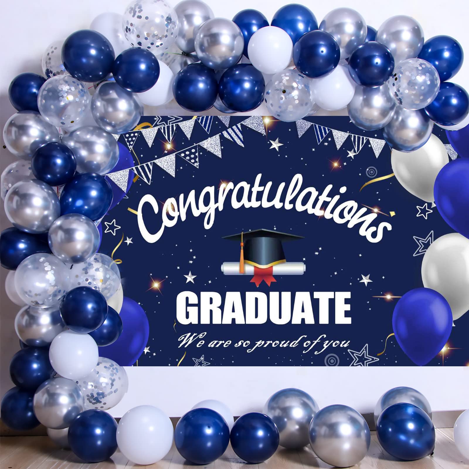 Class of 2025 Graduation Decorations Set - Congratulations GRADUATE Banner, Balloons & Backdrop for Nursing Graduation Party (Navy Blue) | Perfect for Nurse Graduation Ceremonies, College Celebrations & Photo Booths