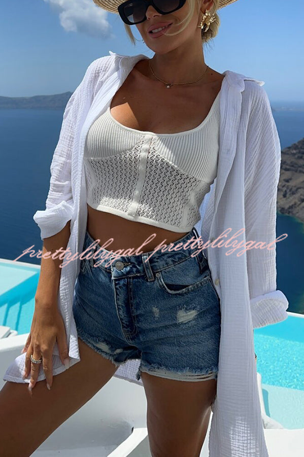 Summer Breeze Linen Blend Sequin Magic Eye Design Oversized Relax Shirt for Women | Boho Chic Beach Cover Up | Casual Loose Fit Blouse for Vacation, Party & Date Night