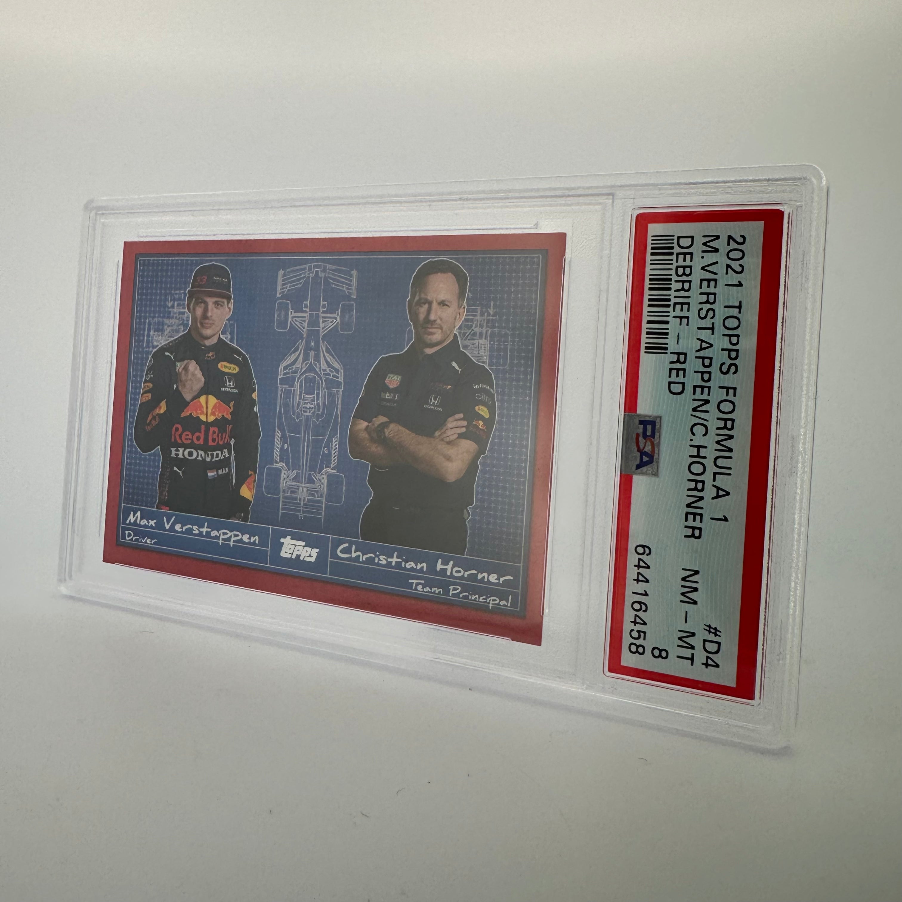 PSA 8 Graded 2/5 Max Verstappen & Christian Horner Red Bull Racing Debrief #D4 F1 Collectible - Perfect for Motorsport Fans & Memorabilia Displays