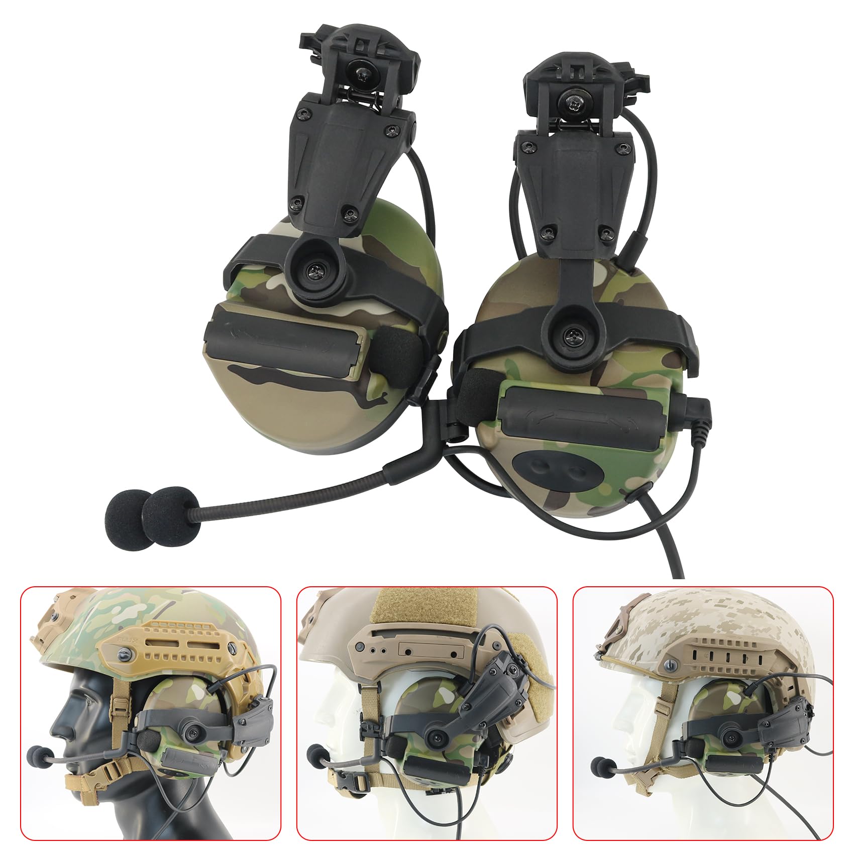 Tactical Headset with U94 PTT & Detachable Headband - Compatible with ARC, Mlok, Team Wendy Rail - Military & Airsoft Headphones (Multicam) - Perfect for Combat Training, Shooting Sports & Tactical Operations