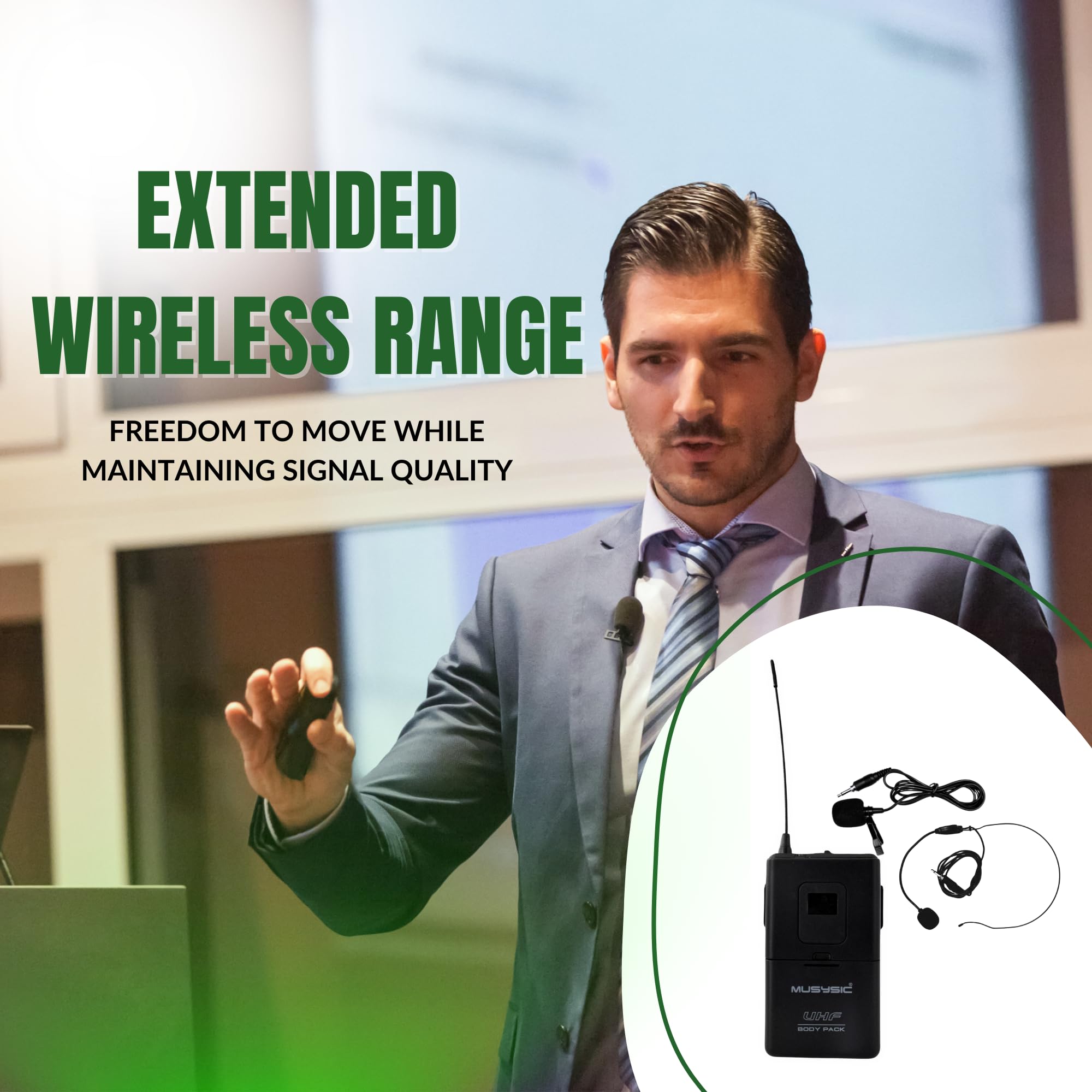 MUSYSIC U2HL 2-Channel UHF Wireless Microphone System - Handheld, Lapel & Headset Mic for Professional Performances, Events & Church (FCC Certified)