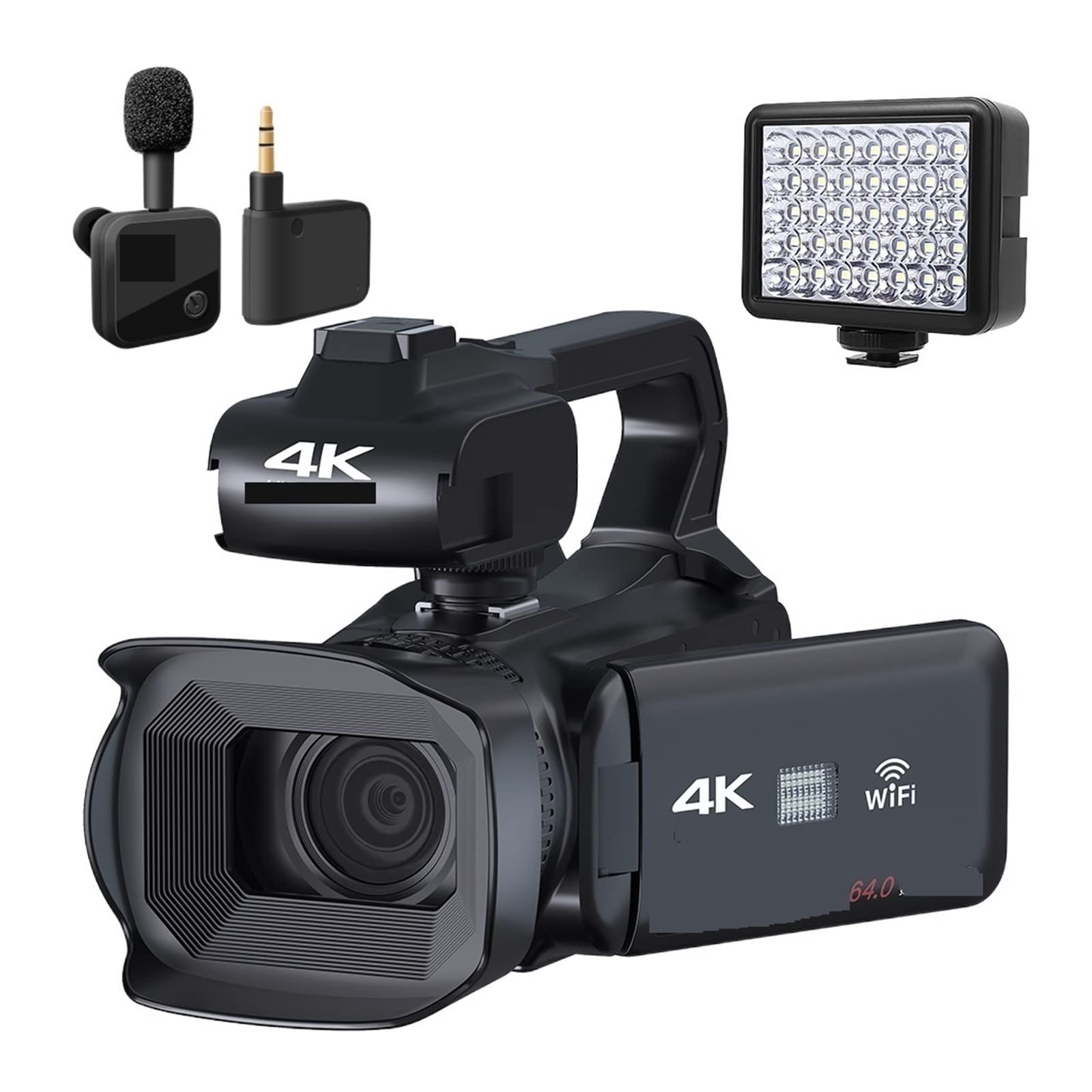AUBEST 4K 60FPS Digital Video Camera Camcorder with Rotating Touch Screen, 18X Zoom & 64MP for Vlogging, YouTube Live Streaming, Travel Recording (Includes 128GB SD Card & External MIC Light) - Perfect for Content Creators, Travel Vlogs, and Home Videos