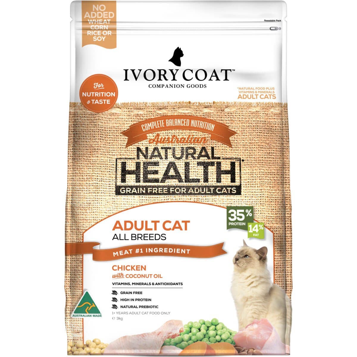 IVORY COAT Grain Free Dry Cat Food - Chicken & Coconut Oil Formula for Healthy Skin & Coat - Perfect for Indoor & Outdoor Cats