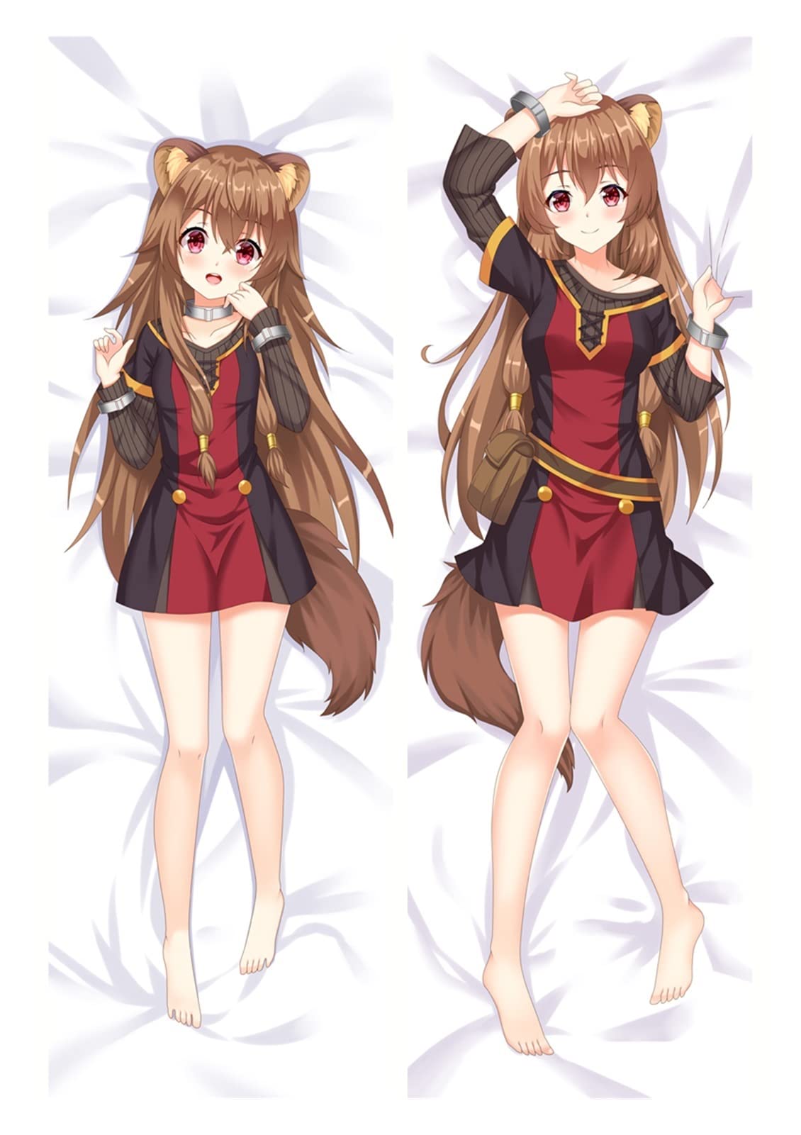 **KUOKUO Qqiao Anime Dakimakura - The Rising of The Shield Hero Raphtalia Hugging Body Pillow Case (60x180cm, 2-Way Tricot) - Otaku Throw Bedding Cover for Anime Fans, Home Decor & Cosplay Gifts**