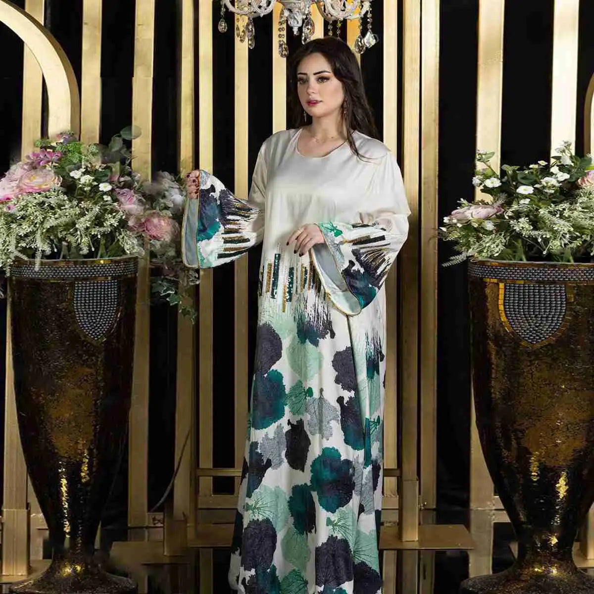 Elegant Eid Dress for Women - Sparkling Sequins Muslim Caftan Kaftan Dress - Perfect for Eid Celebrations, Weddings & Special Occasions