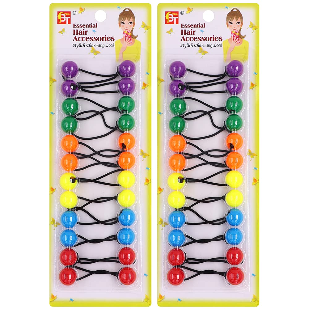 16mm Hair Accessories for Girls - 24 Pcs Bubble Twinbead Ponytail Holders with Balls for Kids & Toddlers (Purple, Green, Orange, Yellow, Azure, Red) - Perfect for School, Parties & Daily Hairstyles